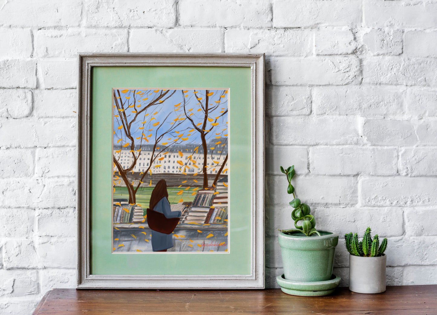 A Parisian Autumn by the Seine -Cozy Bookstalls and Golden Leaves Poster|Paris Fall Art Print for Book Lovers