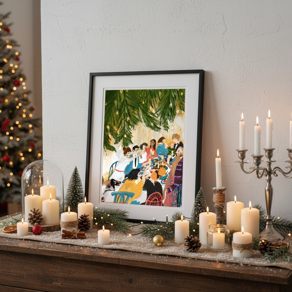Christmas Dinner Poster: Family Gathering Wall Art Print