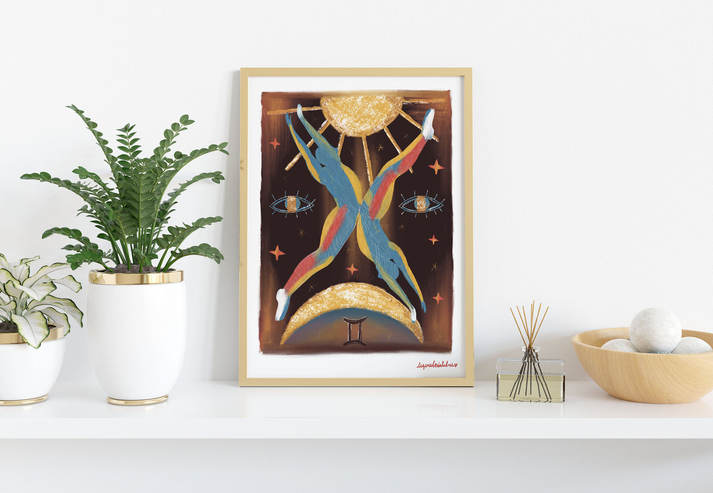 Gemini Zodiac Sign Art Print: Illustrated Horoscope Poster