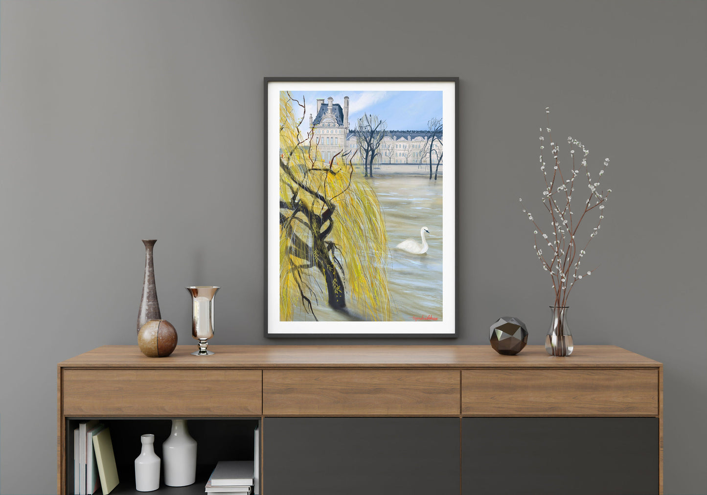 Seine River Print: Paris February Swan Art Poster