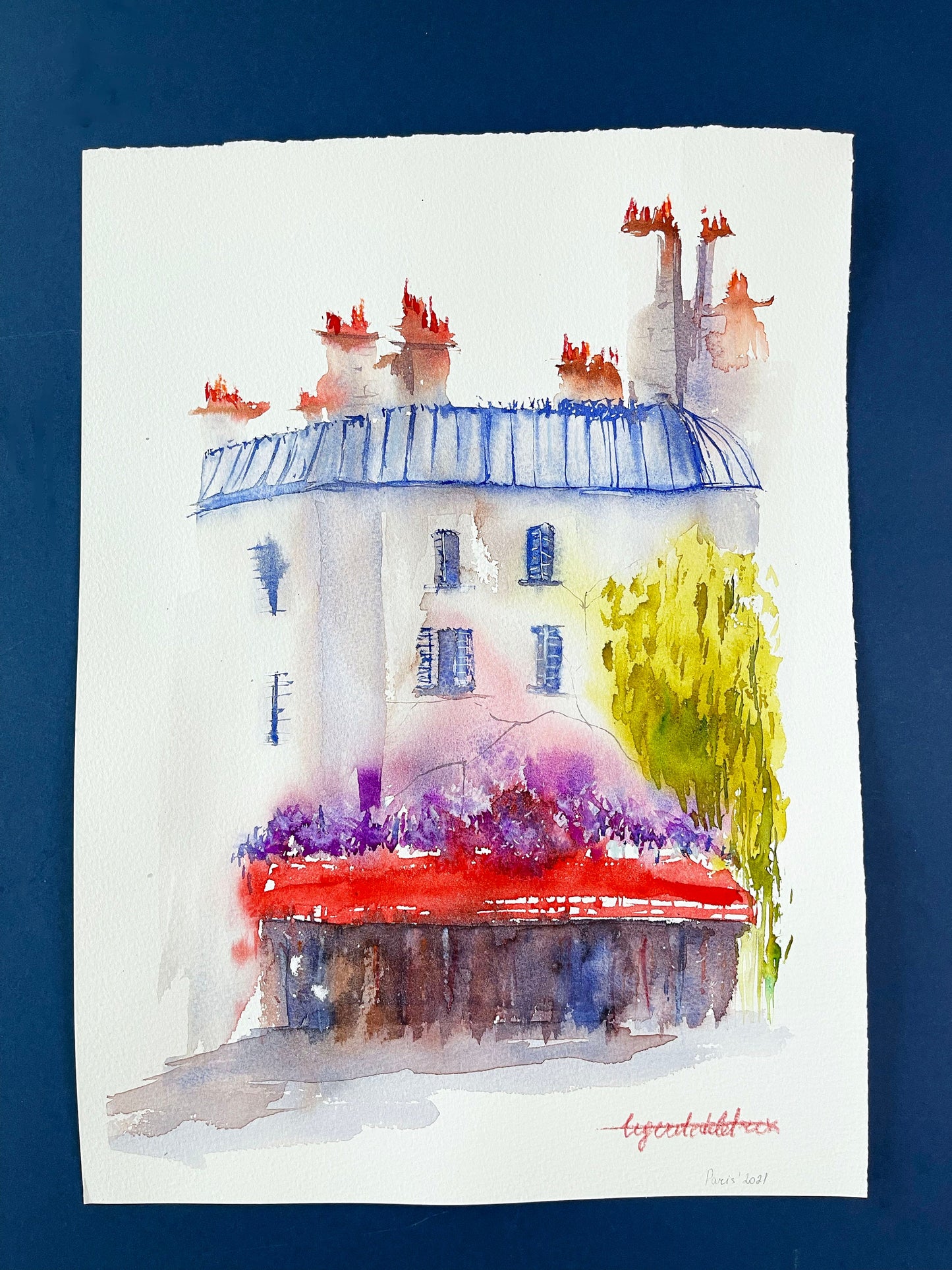Paris Street Scene Watercolor Painting: Original Parisian House Sketch