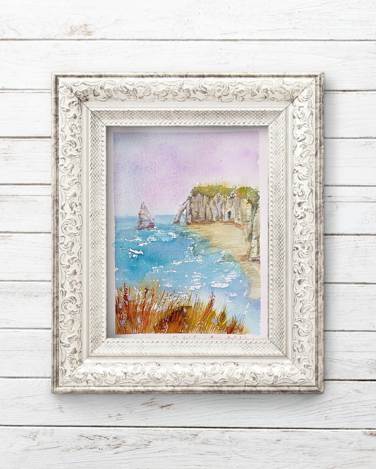 Etretat Sunset Watercolor Sketch: Original Landscape Painting (13x18cm)