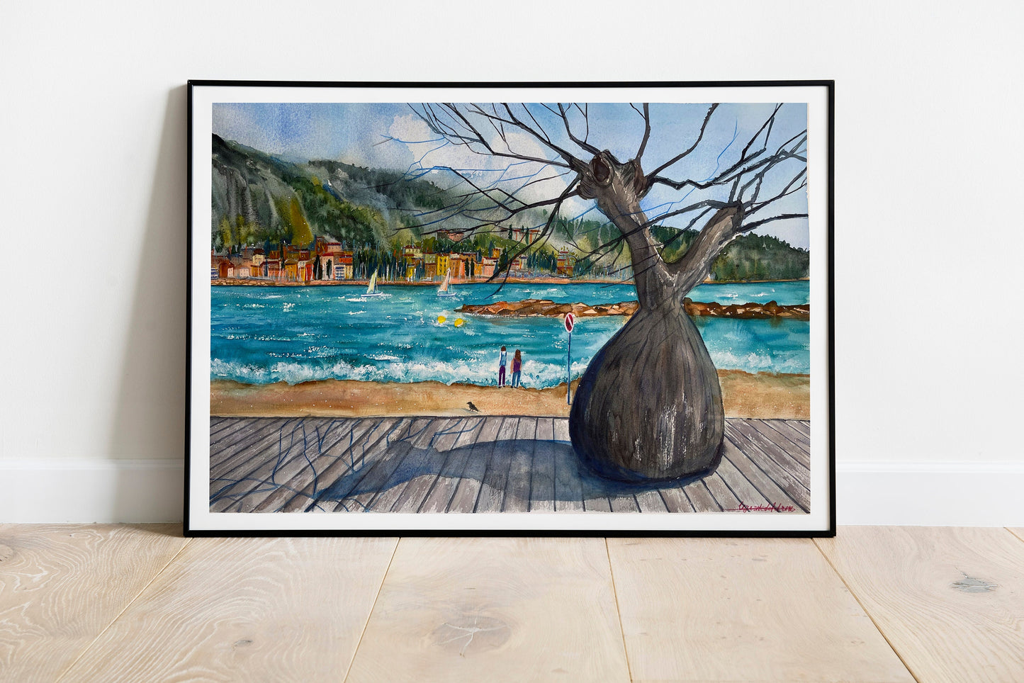 Menton French Riviera Watercolor Painting: Original Cote d'Azur Art