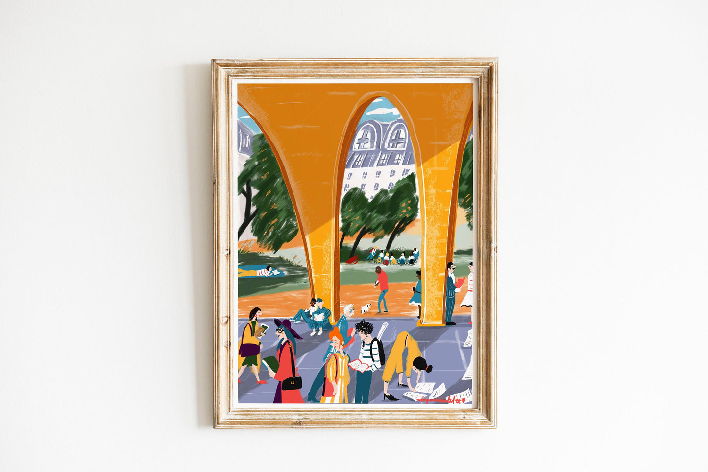 Back to School Art Print: Students in Paris, Colorful Illustration