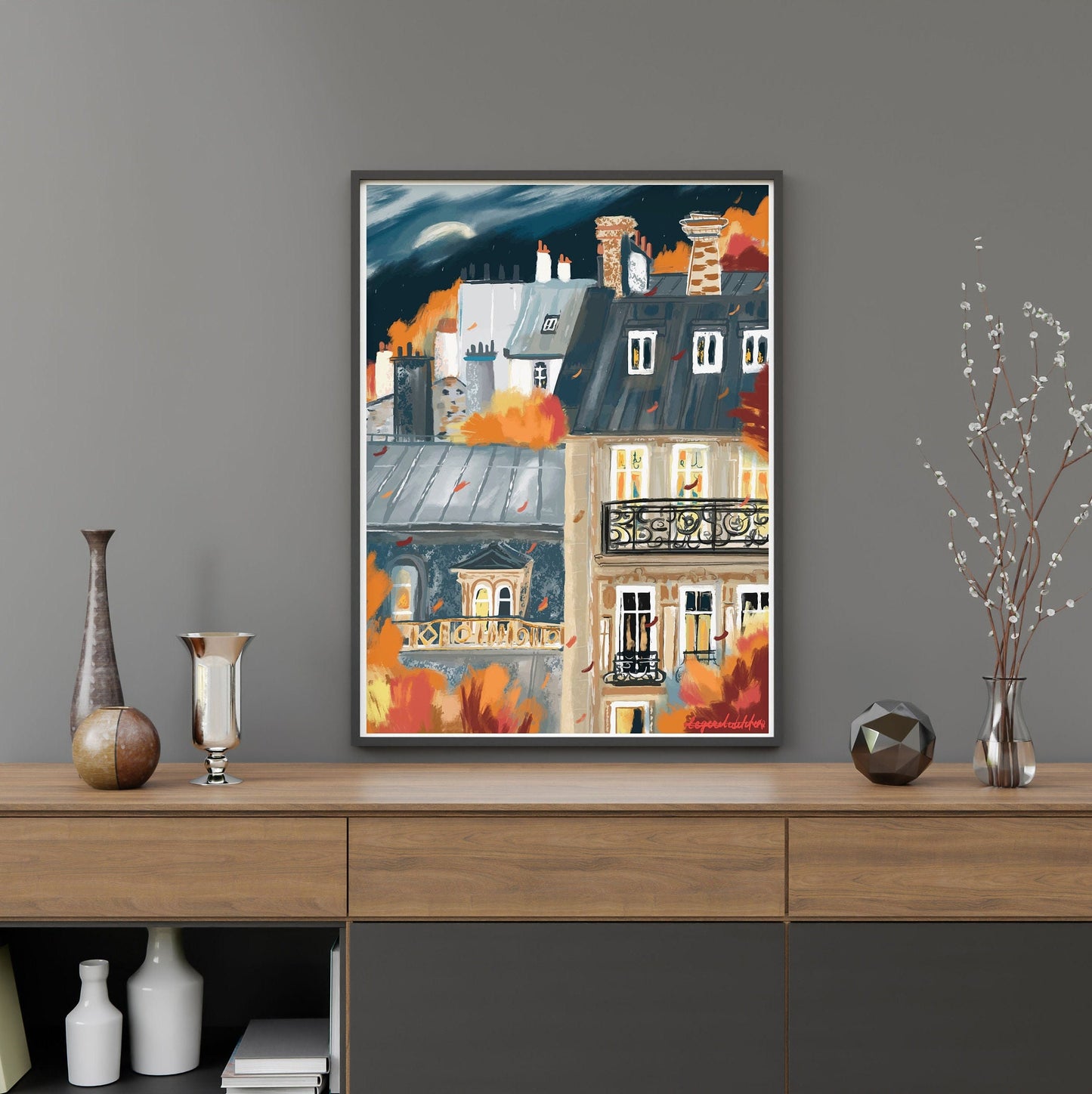 French architecture autumn poster|Paris buildings autumn wall print|Fall landscape art|Autumn painting|Paris city print|Bedroom decor