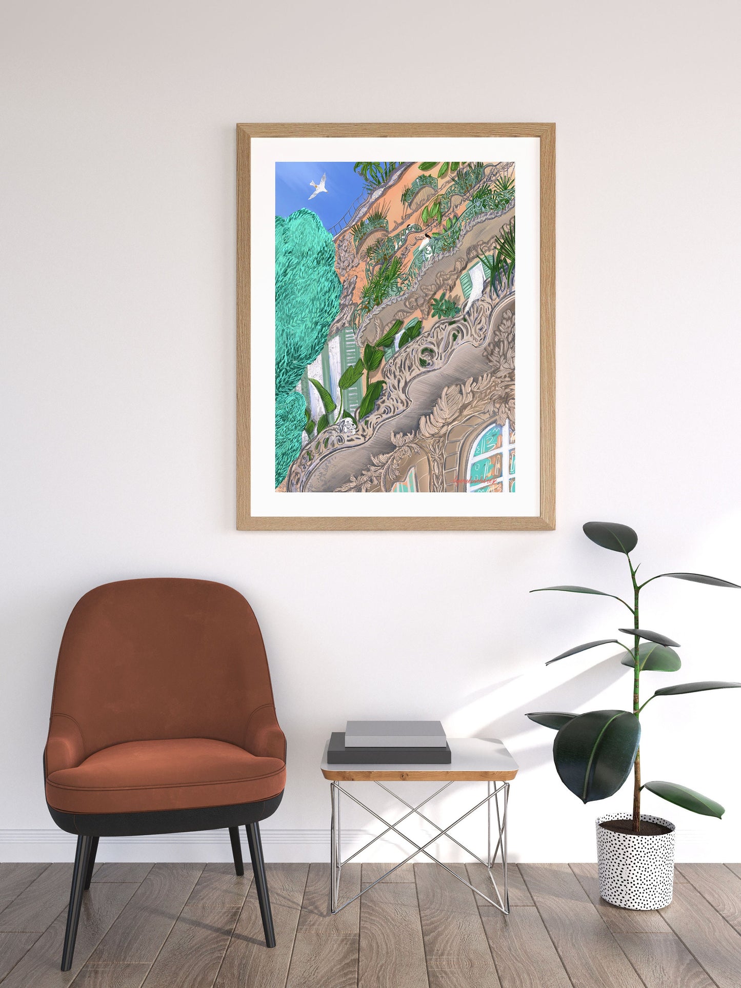 Barcelona Building Art Print: Morning Illustration