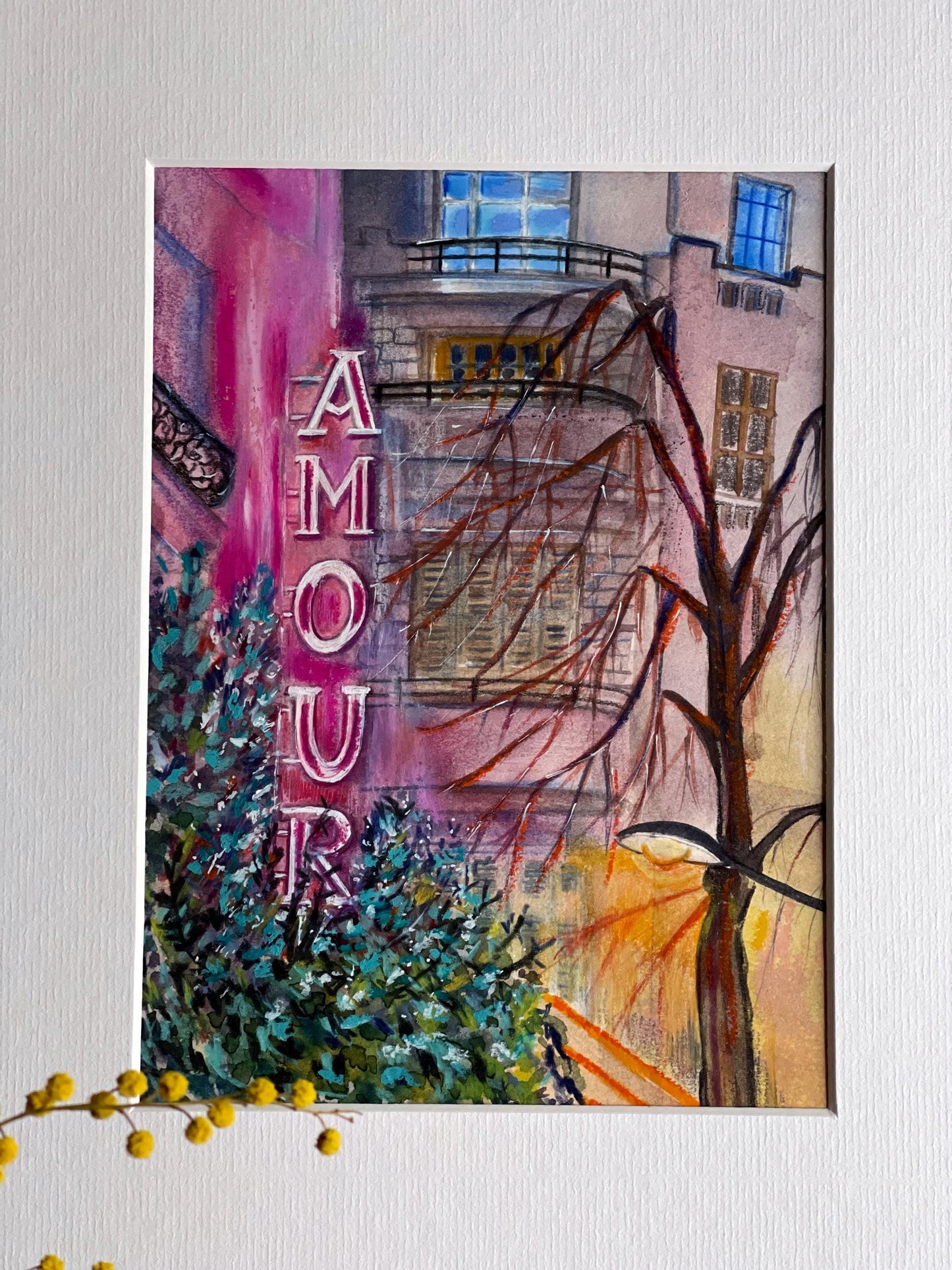 Amour French Art: Original Watercolor & Pastel Sketch