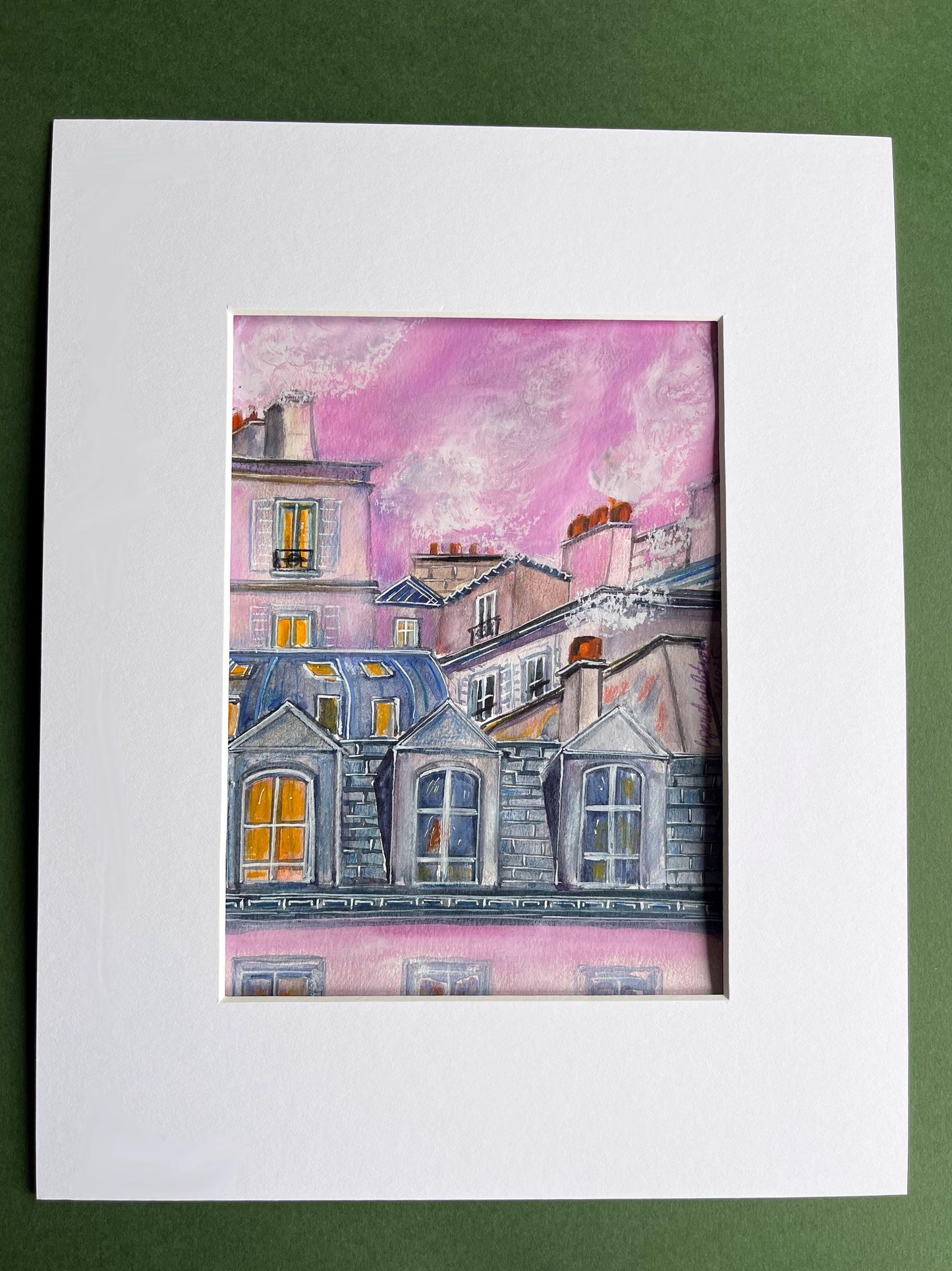 Pink Parisian Rooftops: Original Watercolor Sketch (15cm X23 cm)