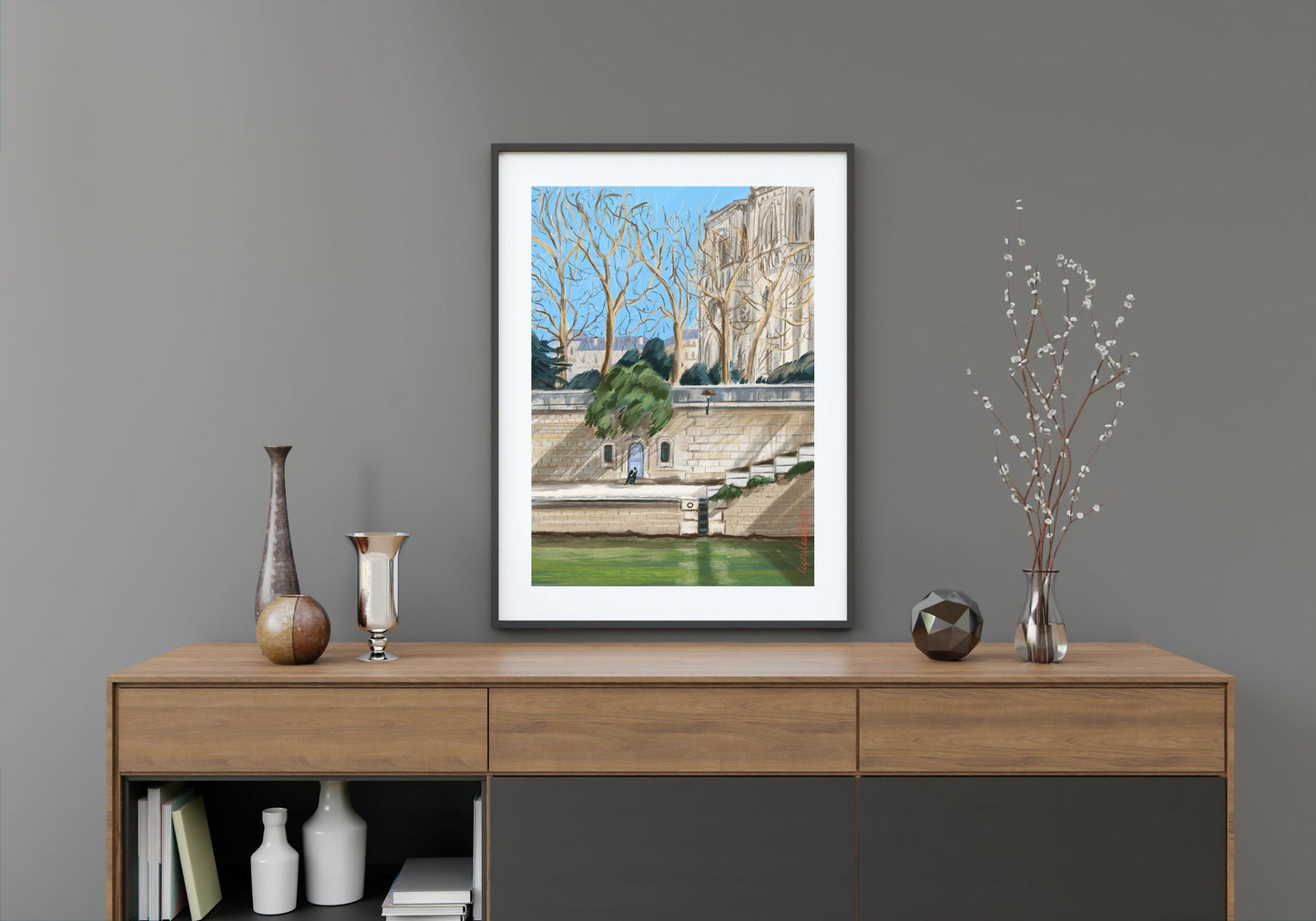 Paris Notre Dame Poster: Sunny Winter Seine River Art Print