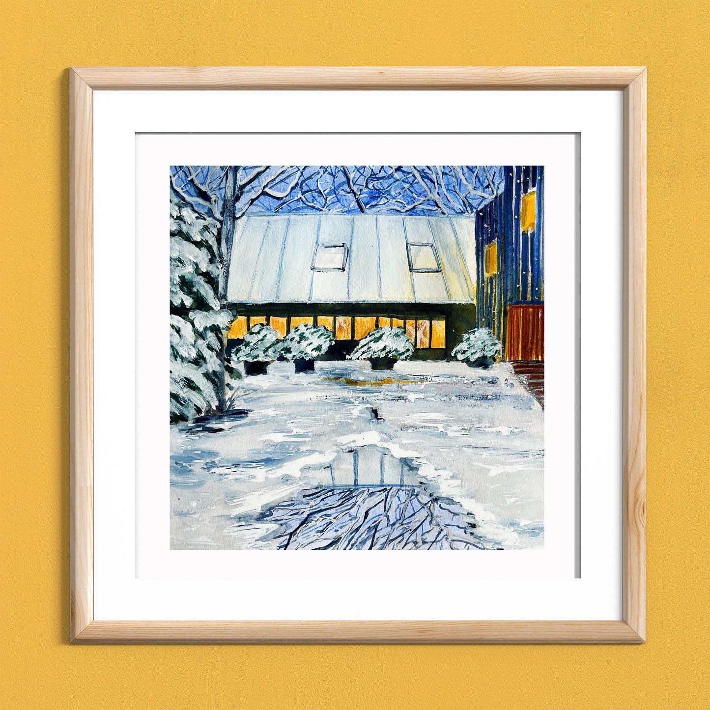 Winter Fairytale Poster|Cozy Blue and White Snow reflection art|Magic Snowy Scene