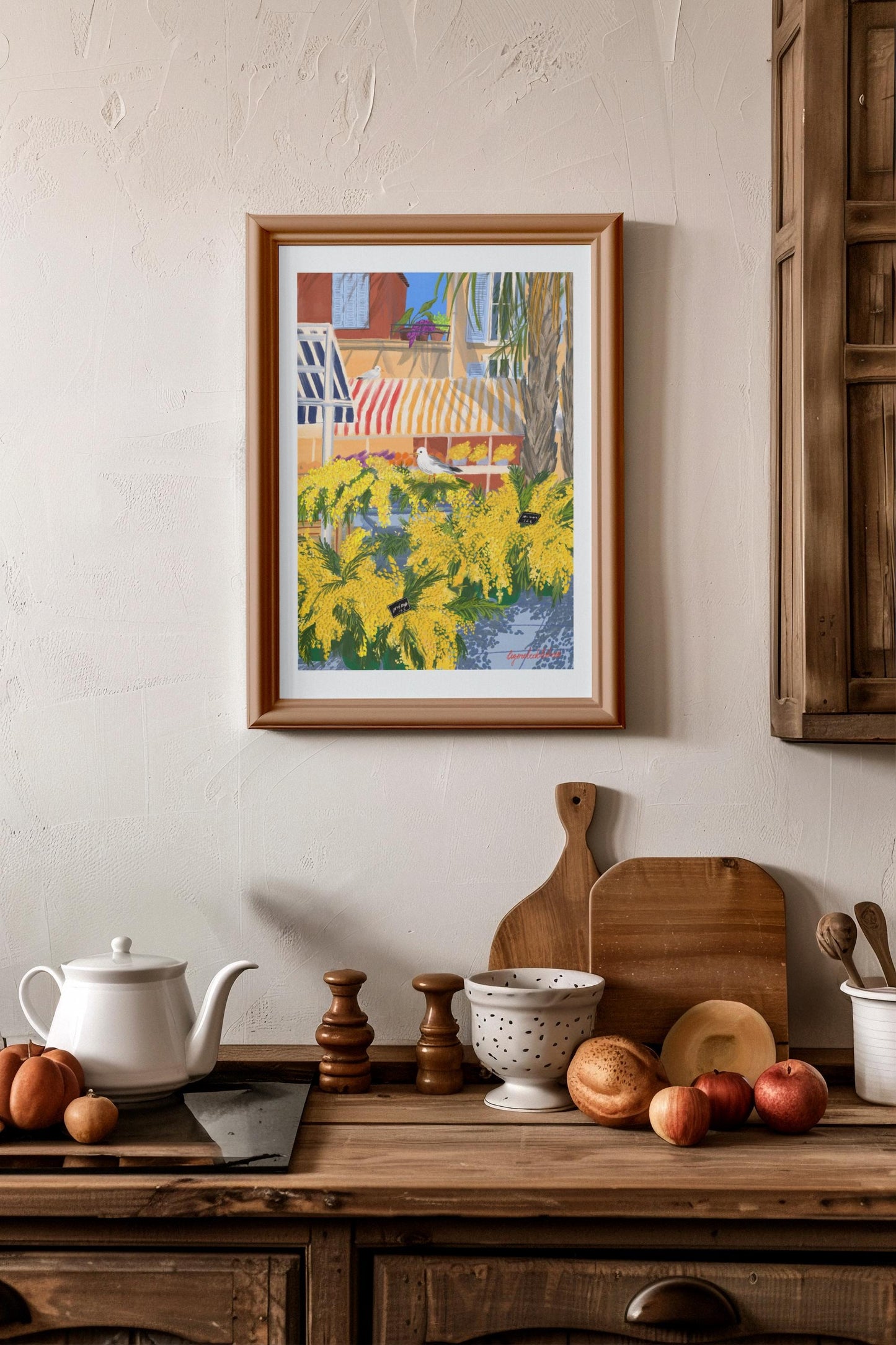 Mimosa Flowers in the Flower Market of Nice| Nice Flower market art poster | Mimosa art print|French Riviera art