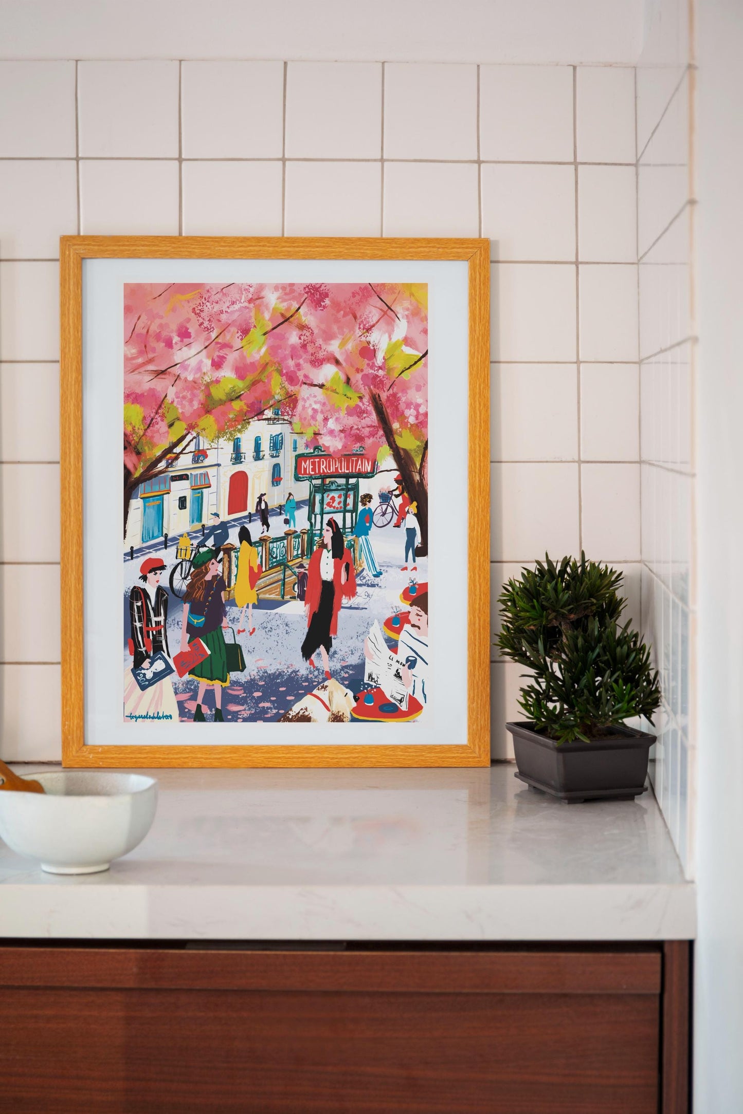 Paris Spring Wall Art-Almond Blossom Metro Illustration