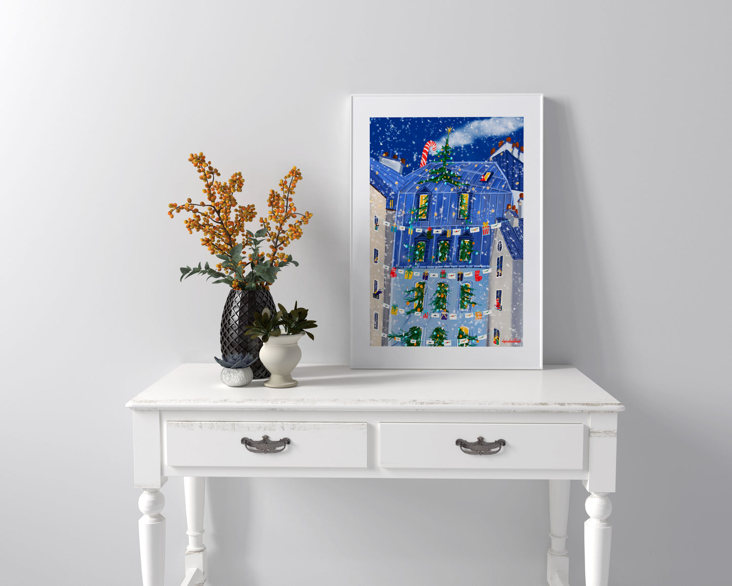 Christmas in Paris Art Print: Holiday Celebration Artwork