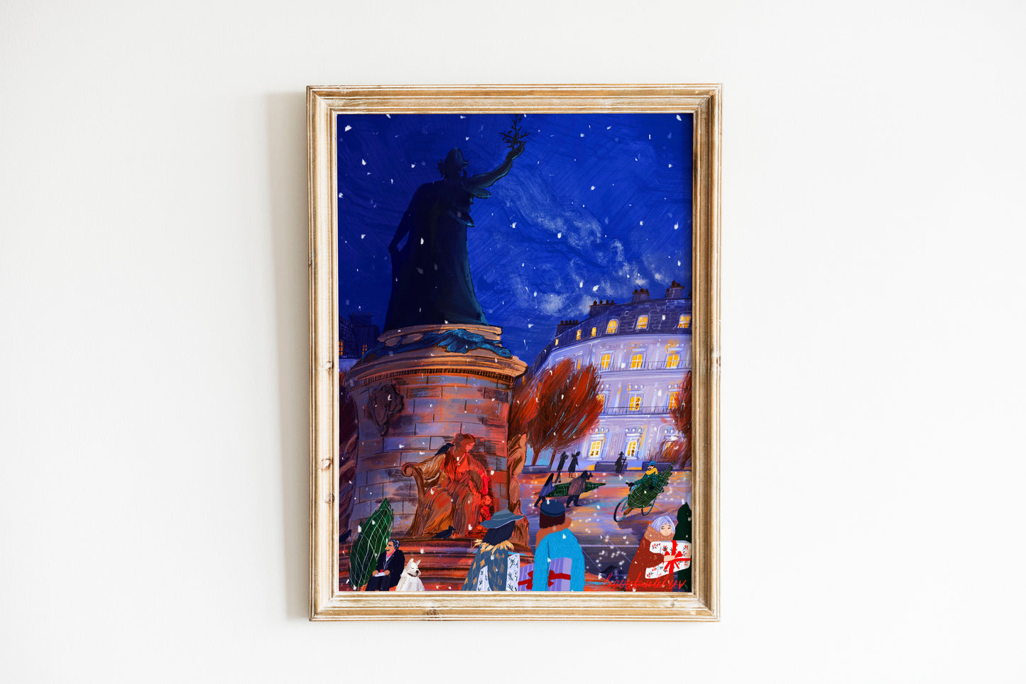 Christmas at Place de la République art poster|Christmas spirit wall art |Parisian Christmas ilustration