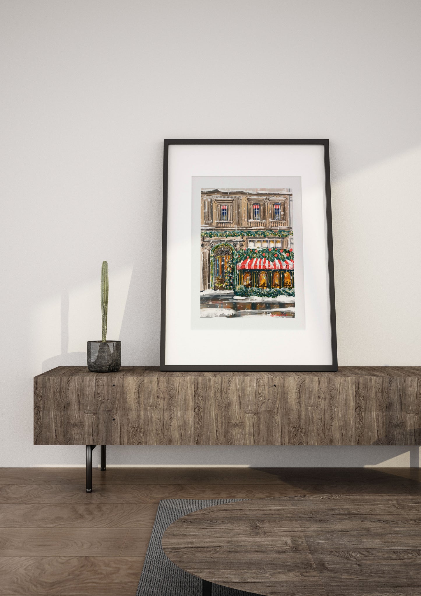 Parisian Christmas Scene art poster|A Snowy Holiday Moment in Paris |Festive Winter Wall Art