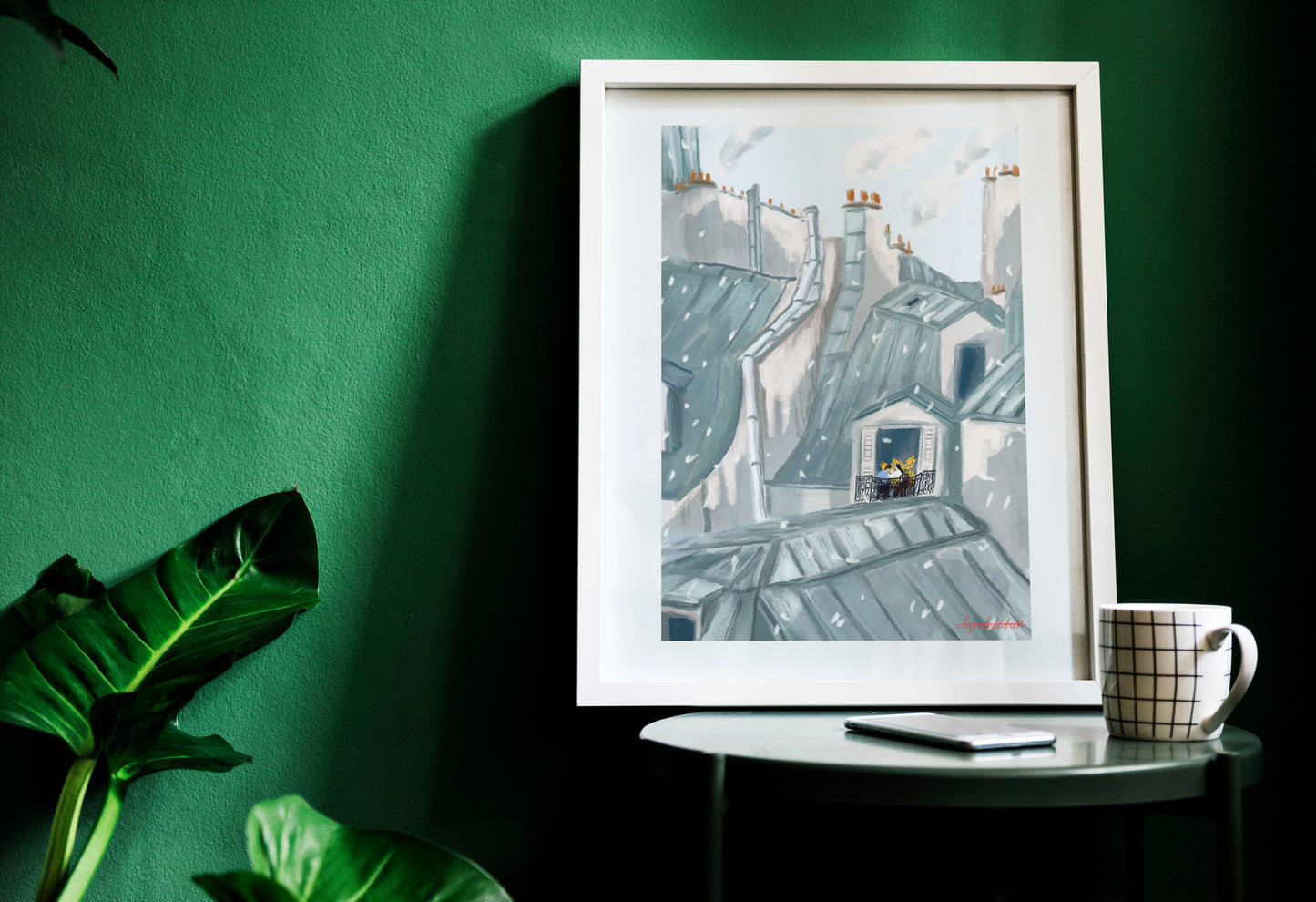 Paris Rooftop Winter Art Print: Parisian Grey Illustration