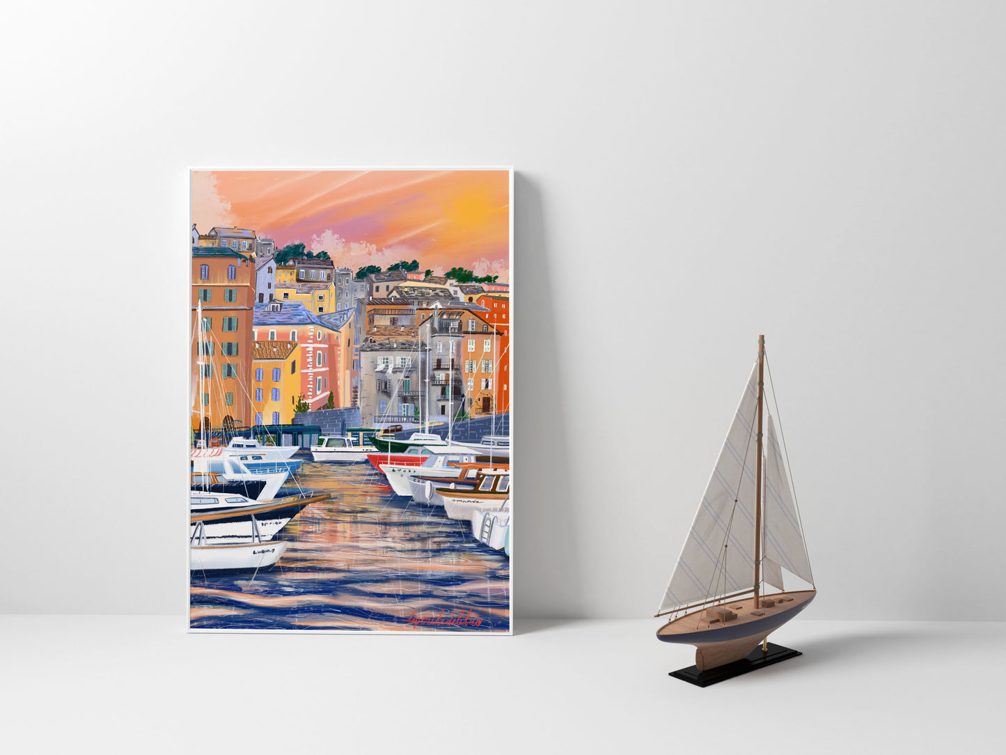 Bastia Corsica Art Print: Old Port Illustration
