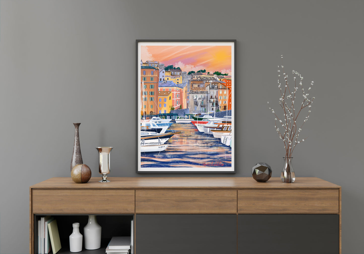 Bastia Corsica Art Print: Old Port Illustration