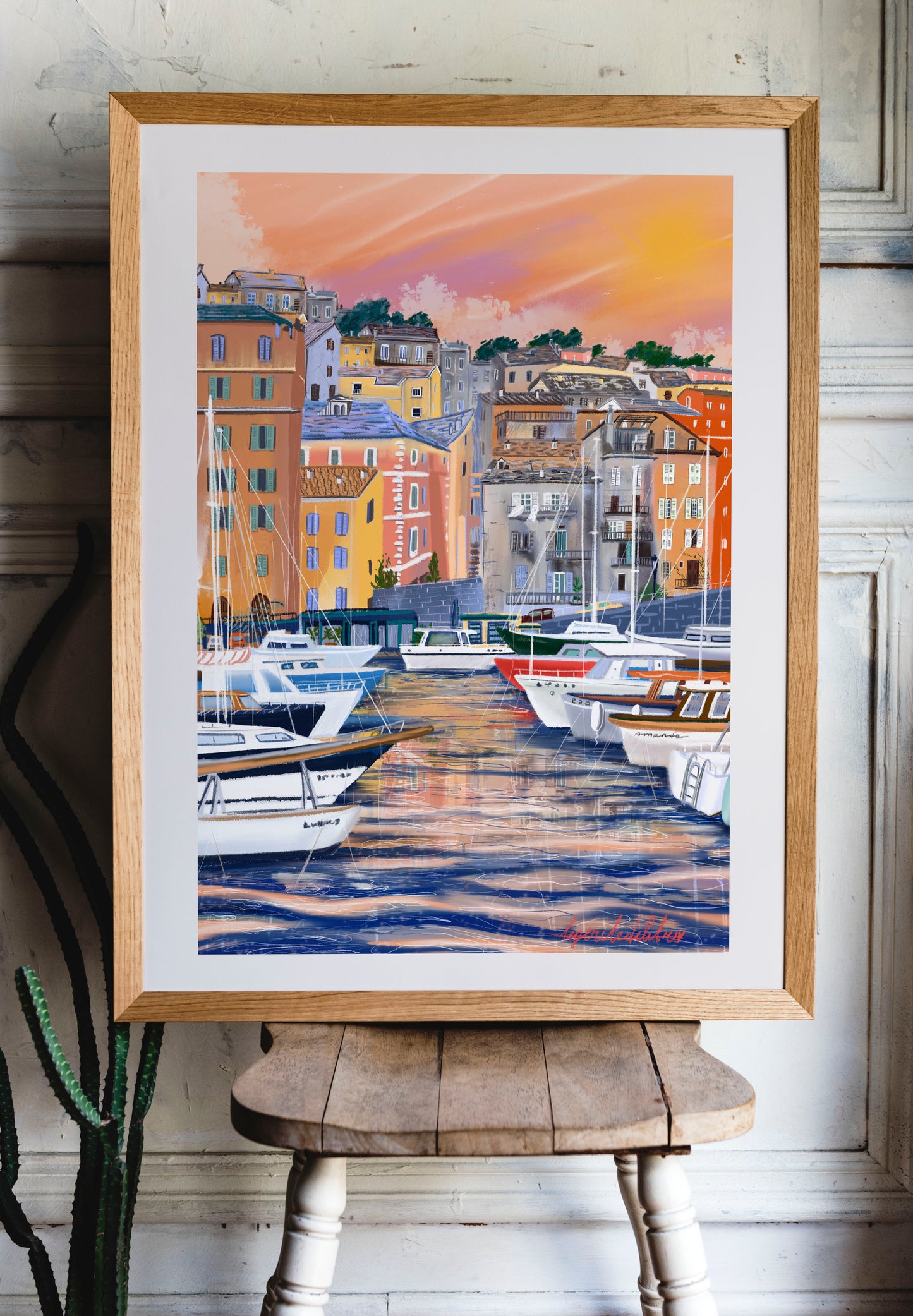 Bastia Corsica Art Print: Old Port Illustration