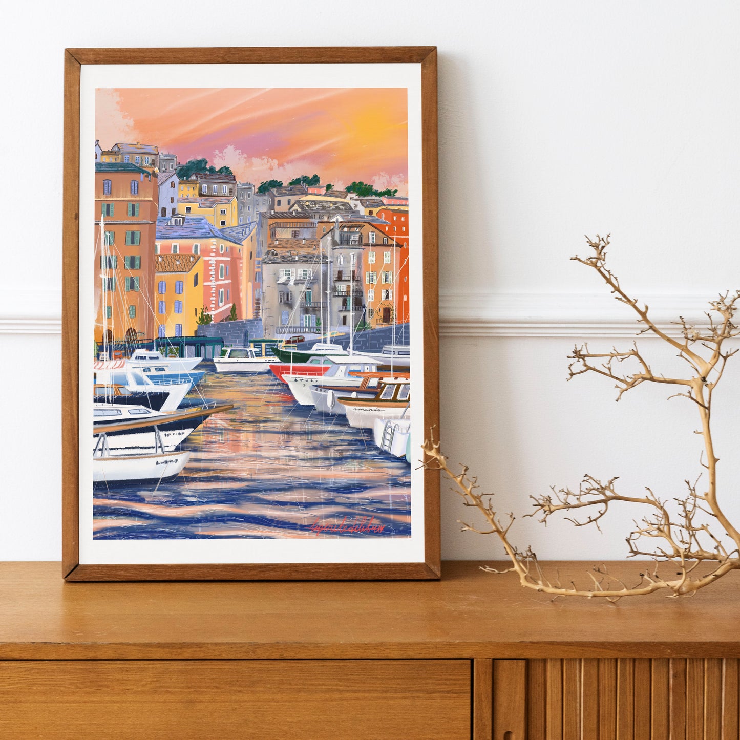 Bastia Corsica Art Print: Old Port Illustration