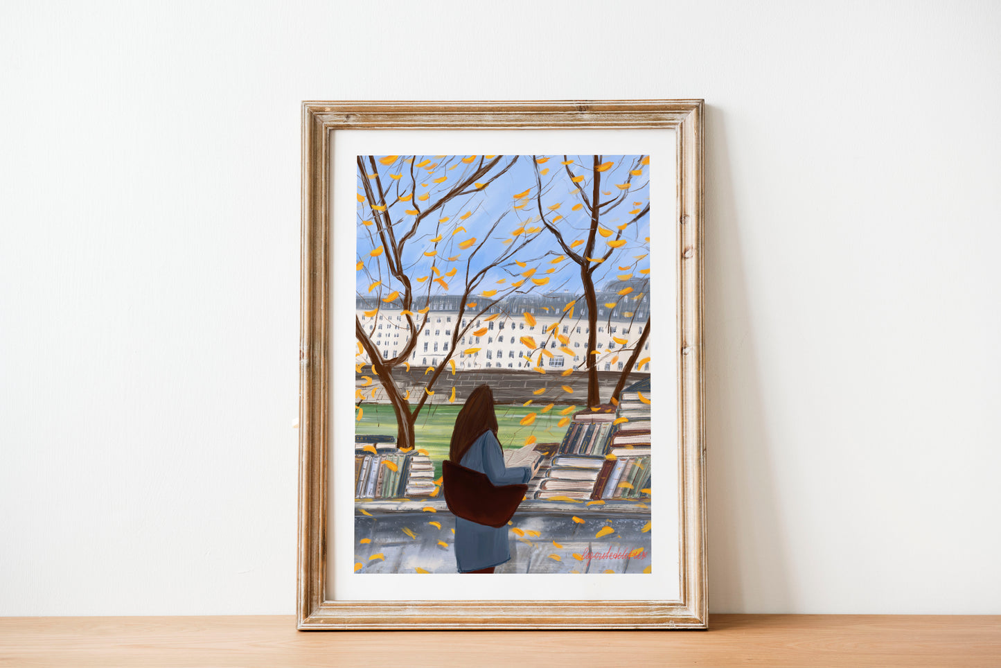 A Parisian Autumn by the Seine -Cozy Bookstalls and Golden Leaves Poster|Paris Fall Art Print for Book Lovers