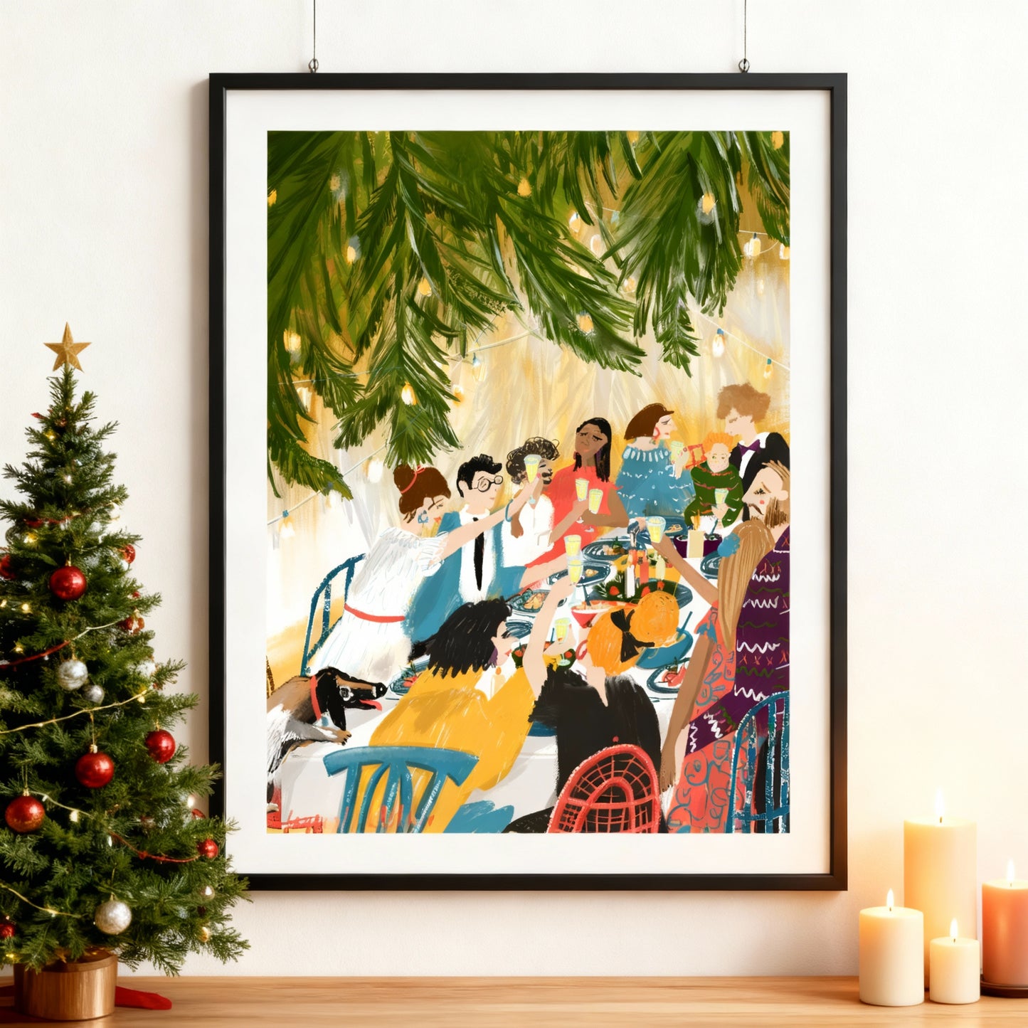 Christmas Dinner Poster: Family Gathering Wall Art Print