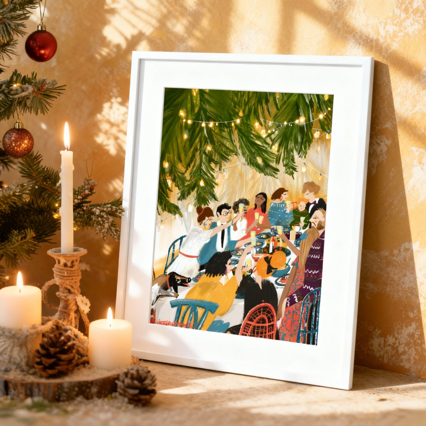 Christmas Dinner Poster: Family Gathering Wall Art Print