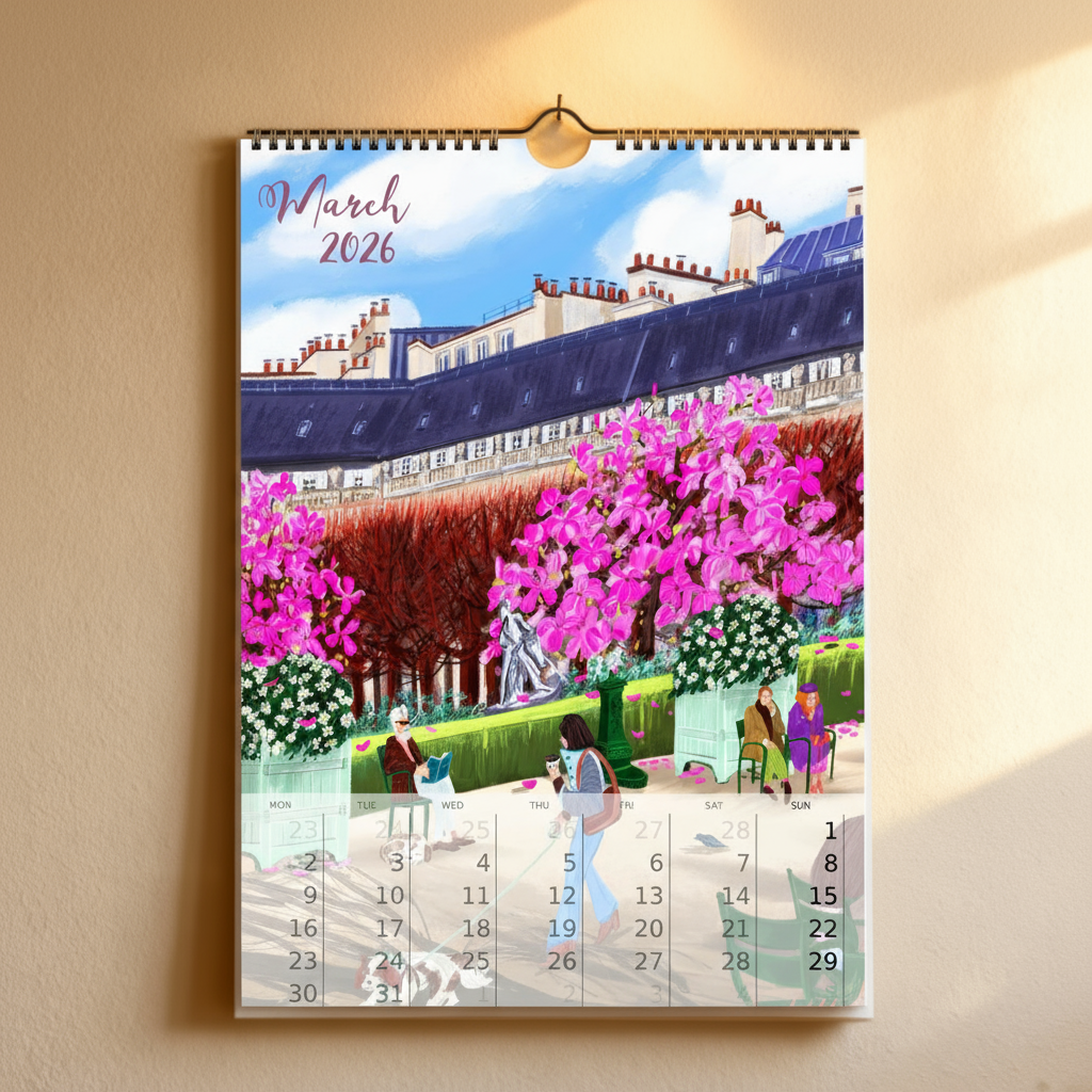 2026 Paris Travel: Wall Calendar,Monthly Calendar,Stationery, Gift for Paris lover, Illustrated 12 Month Calendar, Travel Gift, Wall Decor