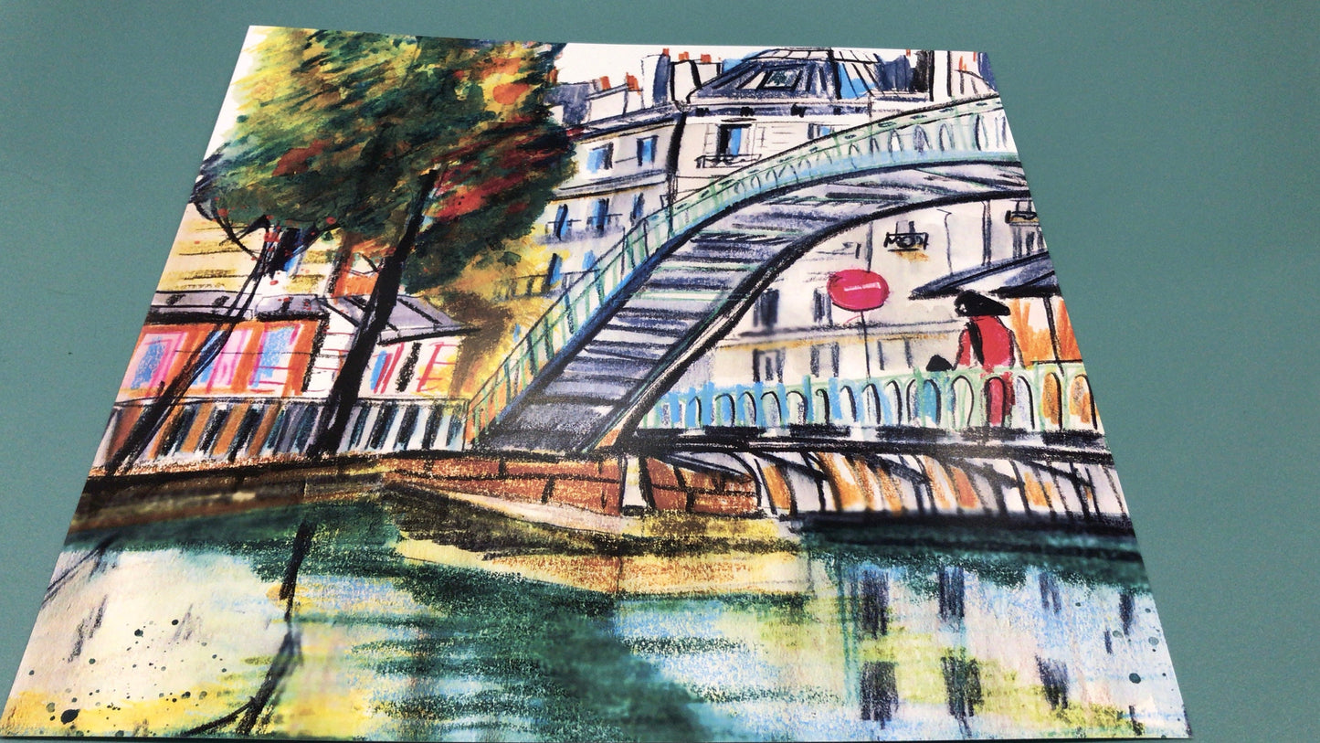 Canal Saint Martin Print: Parisian Bridge Watercolor Sketch