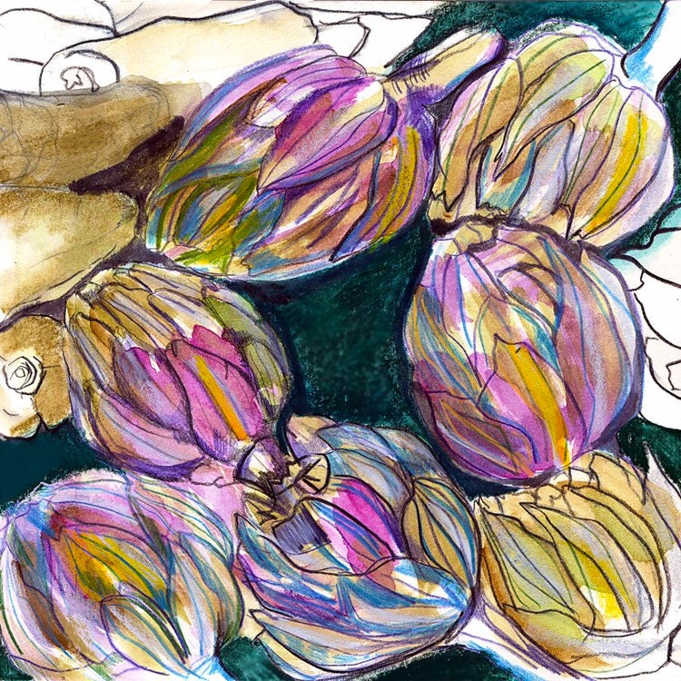 Artichoke Watercolor Sketch Print: Parisian Kitchen Wall Art