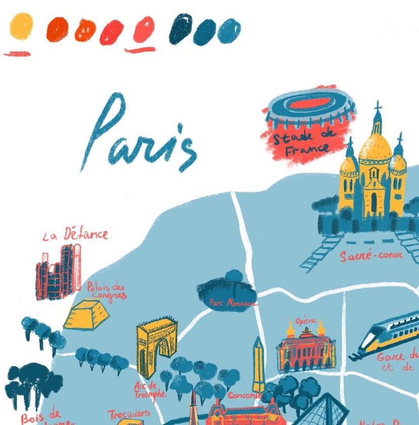 Paris Illustrated Map Print: France City Wall Art