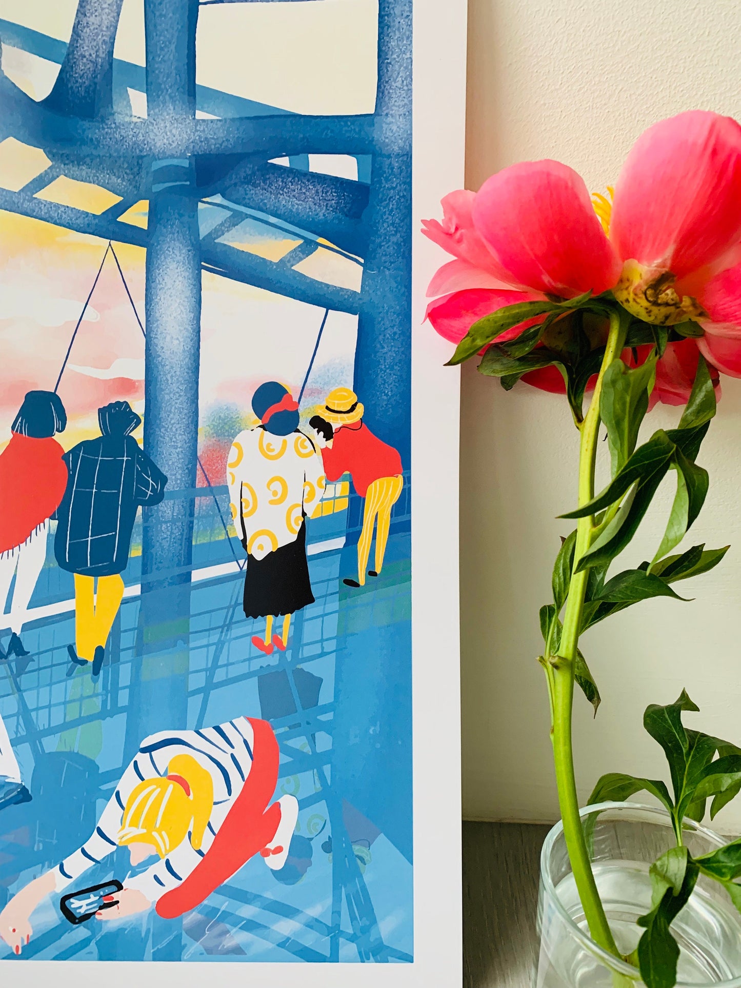 Pompidou Reflection Print: Paris Cityscape Watercolor Illustration