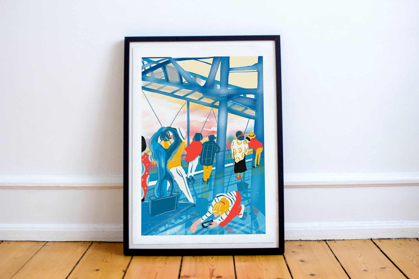 Pompidou Reflection Print: Paris Cityscape Watercolor Illustration
