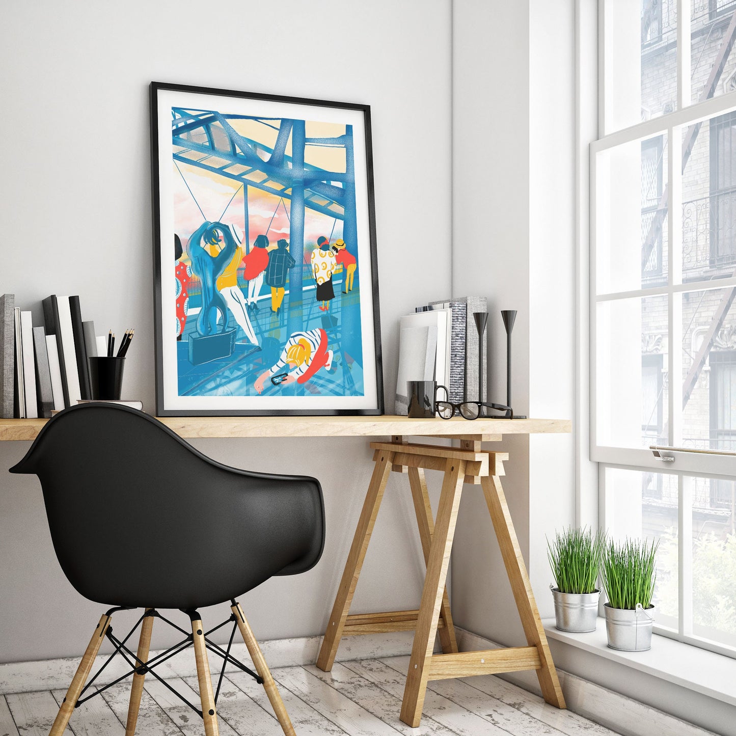 Pompidou Reflection Print: Paris Cityscape Watercolor Illustration