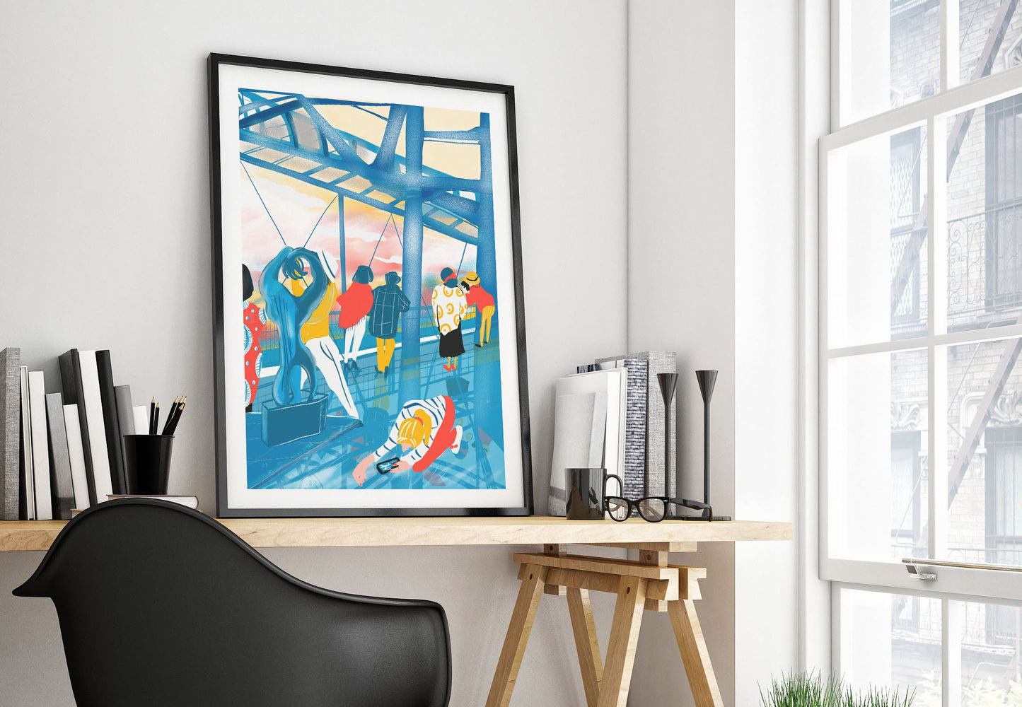 Pompidou Reflection Print: Paris Cityscape Watercolor Illustration