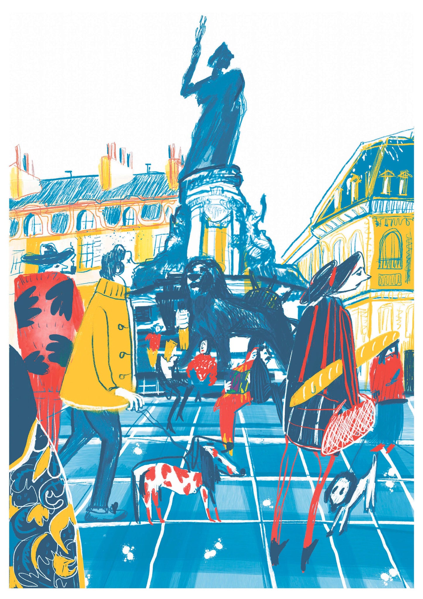 Paris Print: Place de Republique Illustrated Art Poster