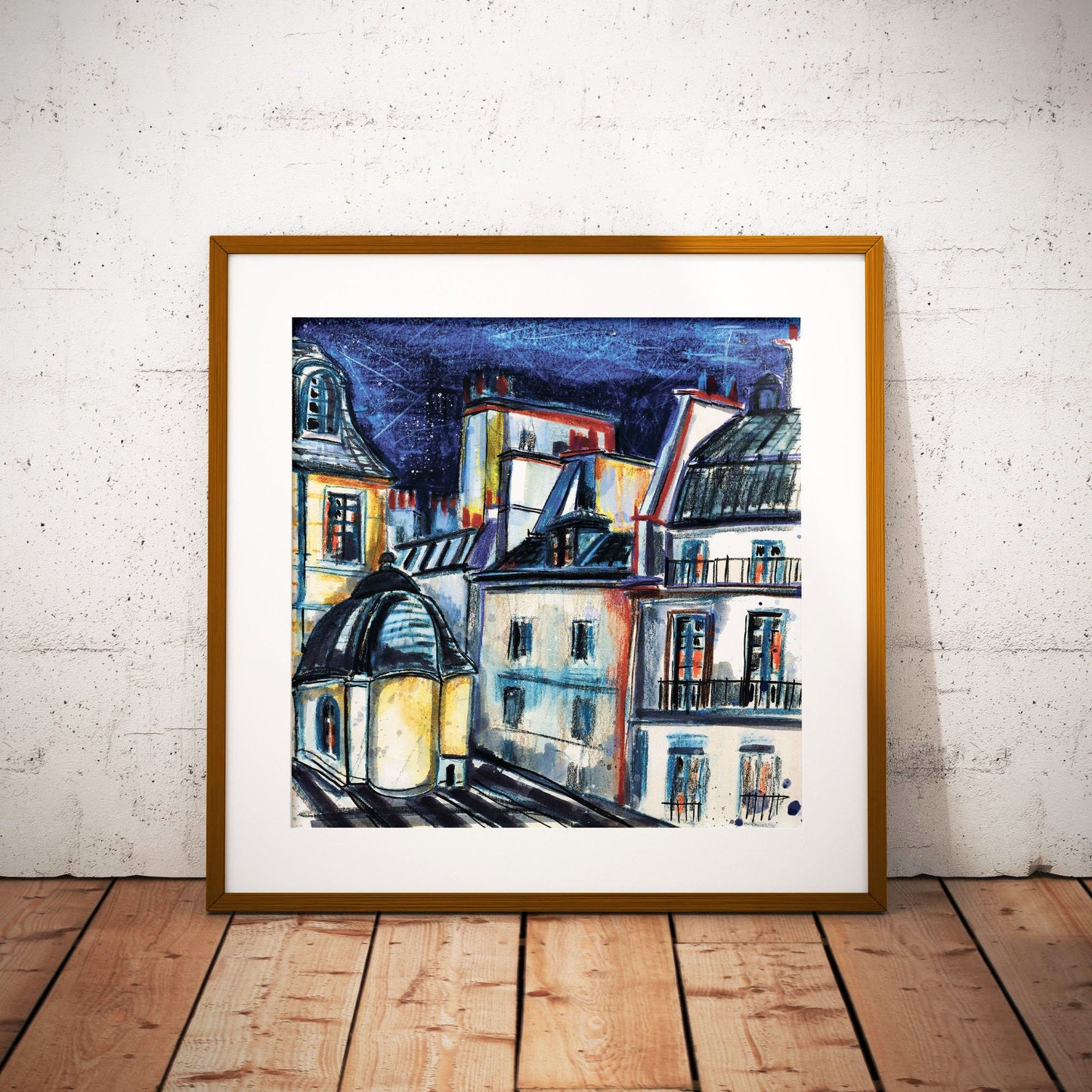 Night Paris Watercolor Print: City Lights Sketch Art
