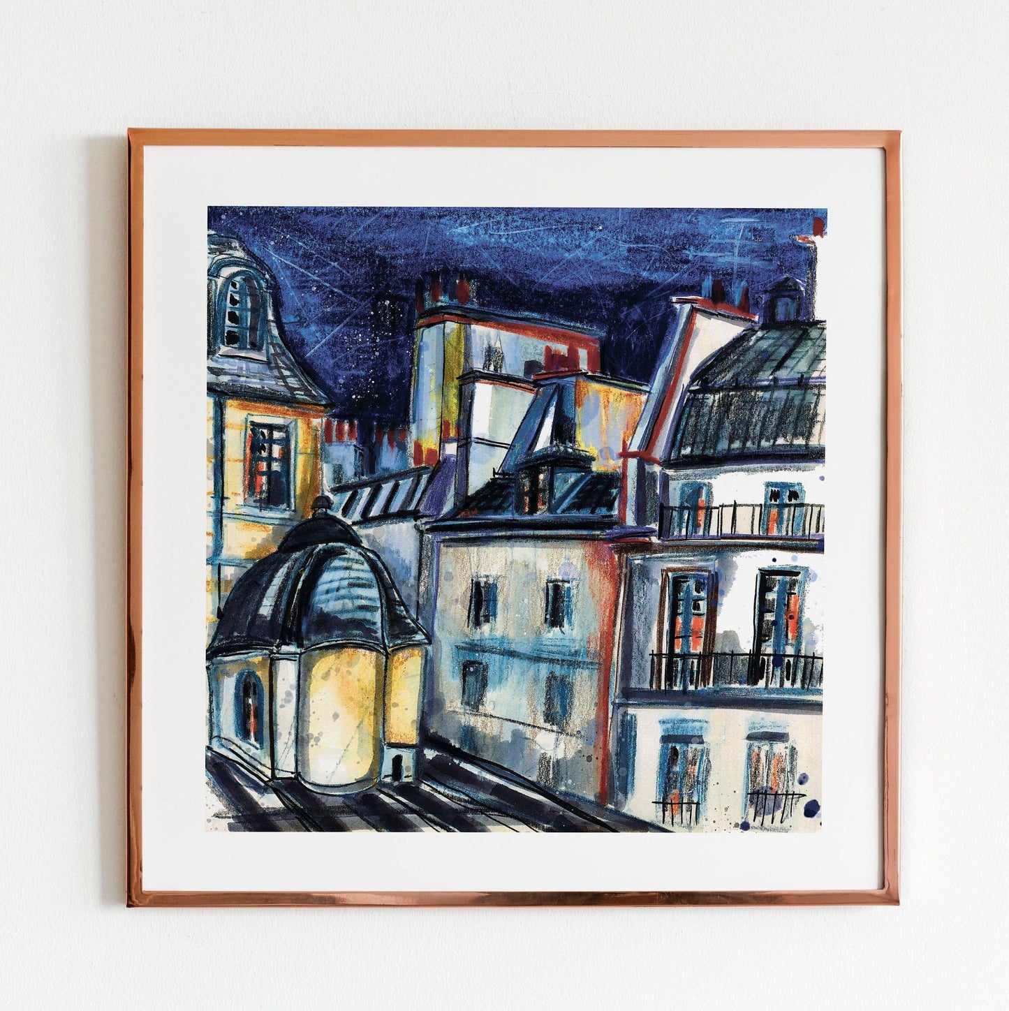 Night Paris Watercolor Print: City Lights Sketch Art