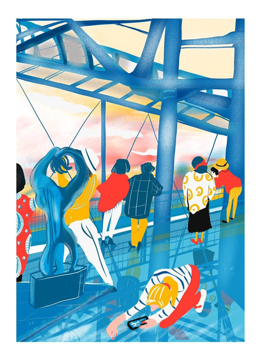 Pompidou Reflection Print: Paris Cityscape Watercolor Illustration