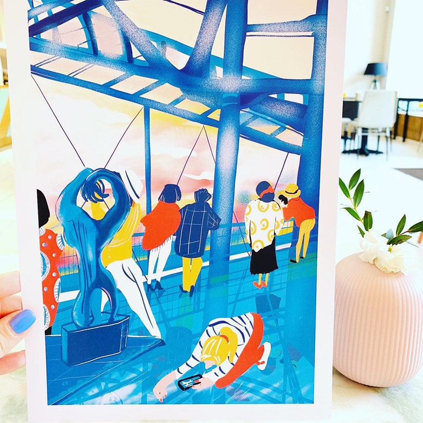 Pompidou Reflection Print: Paris Cityscape Watercolor Illustration