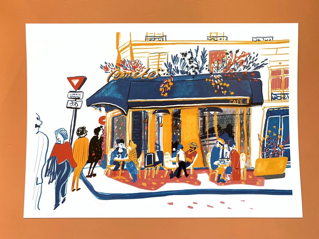 Paris Cafe Art Print: La Comète Illustration