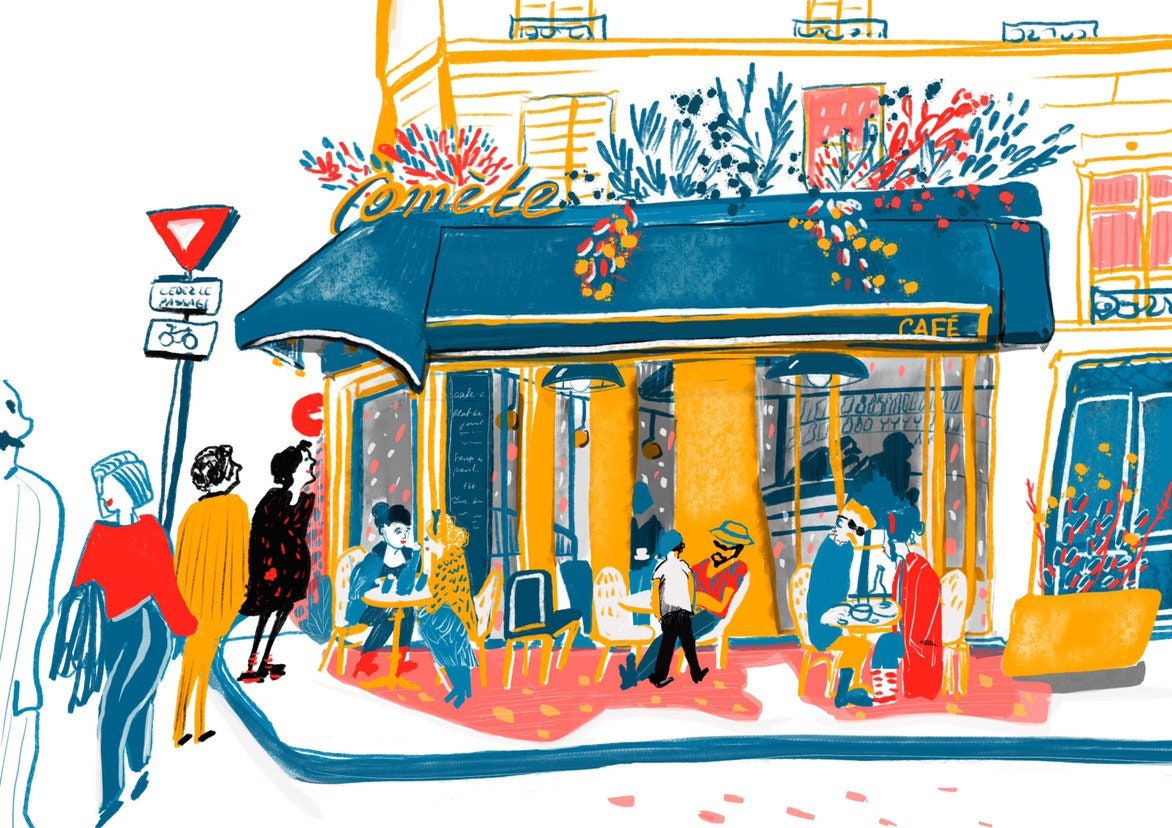 Paris Cafe Art Print: La Comète Illustration