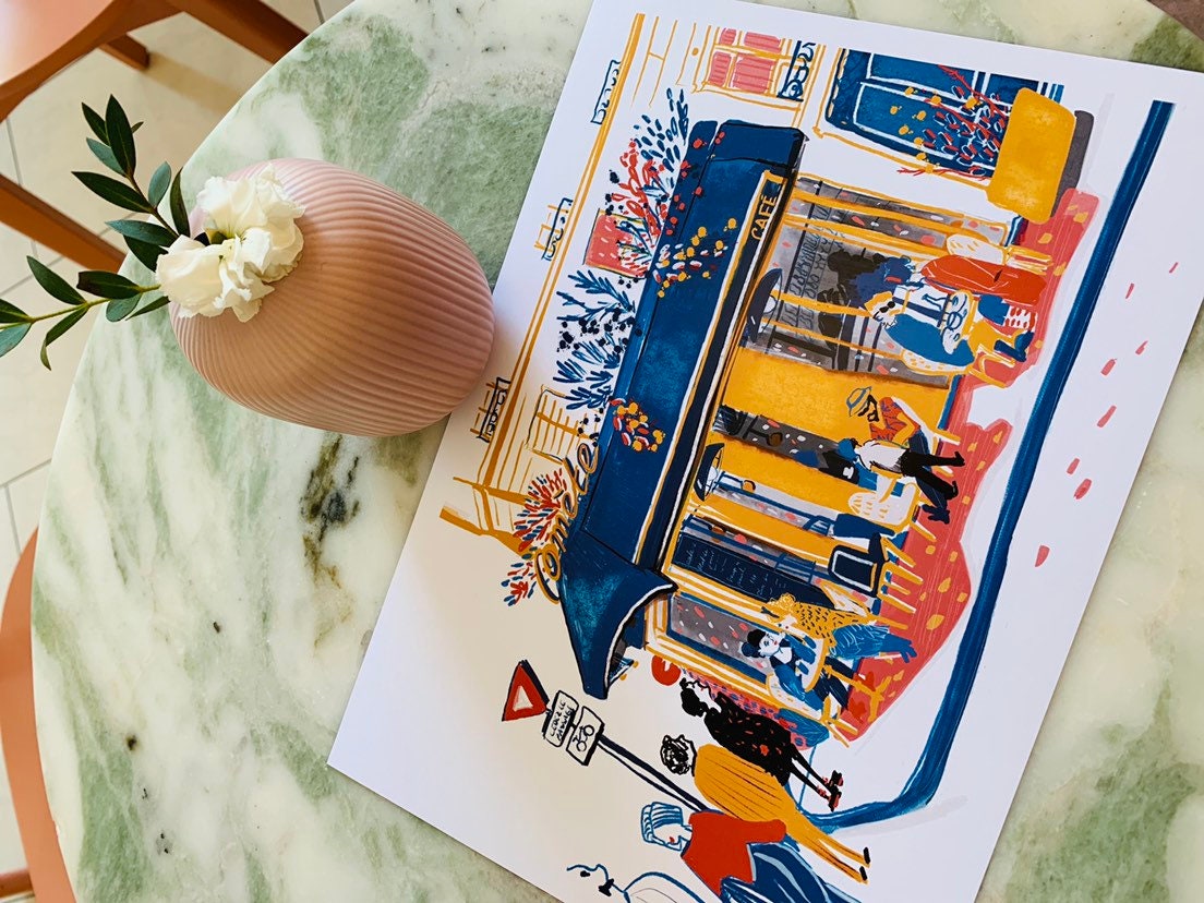Paris Cafe Art Print: La Comète Illustration