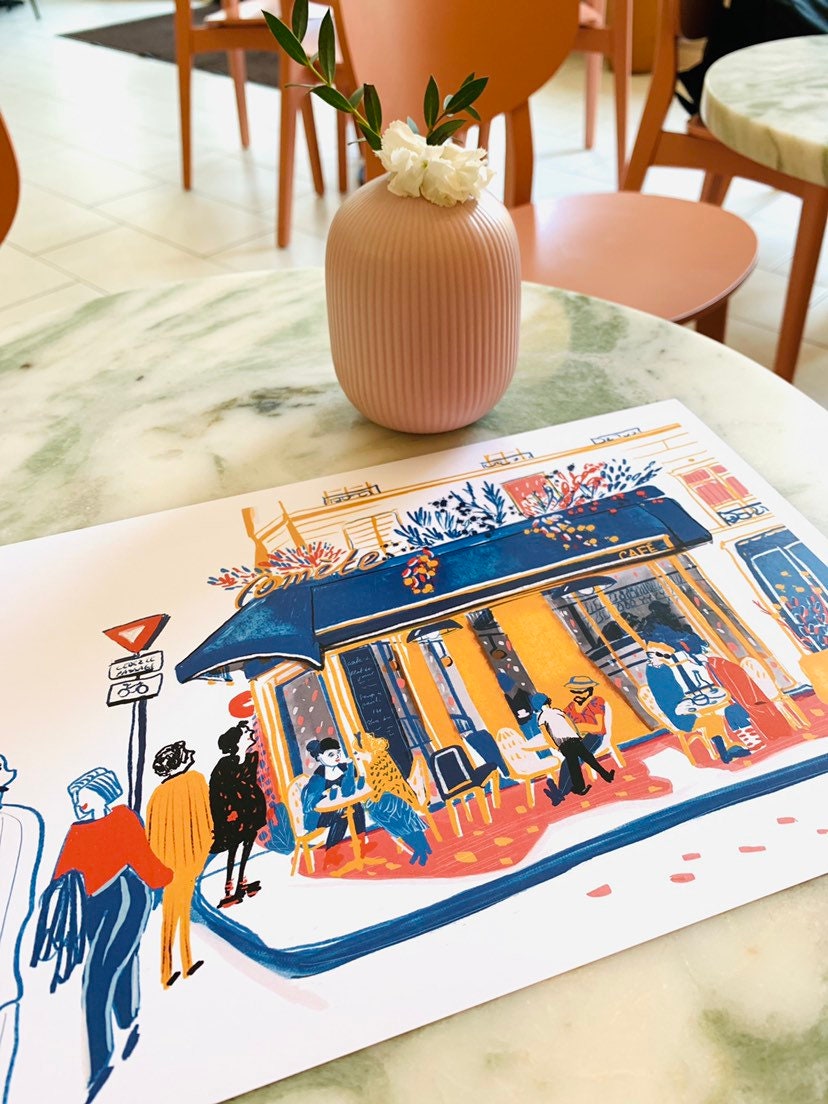 Paris Cafe Art Print: La Comète Illustration