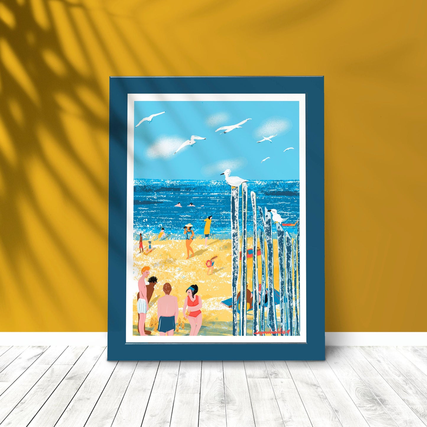 Saint-Malo Beach Print: Bretagne France Illustration, Seagulls (Digital Print)