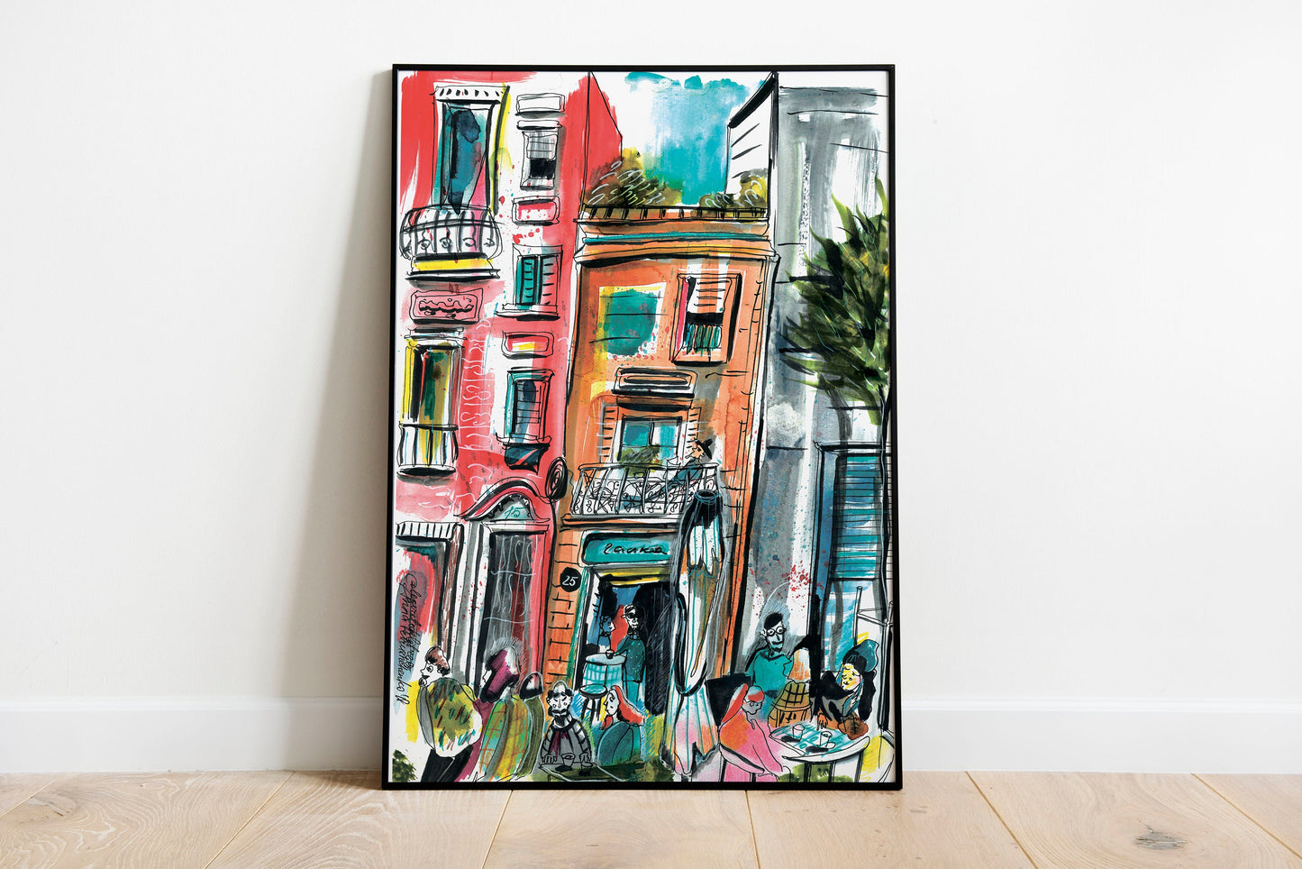 Barcelona Watercolor Print: Red BCN Skyline Art