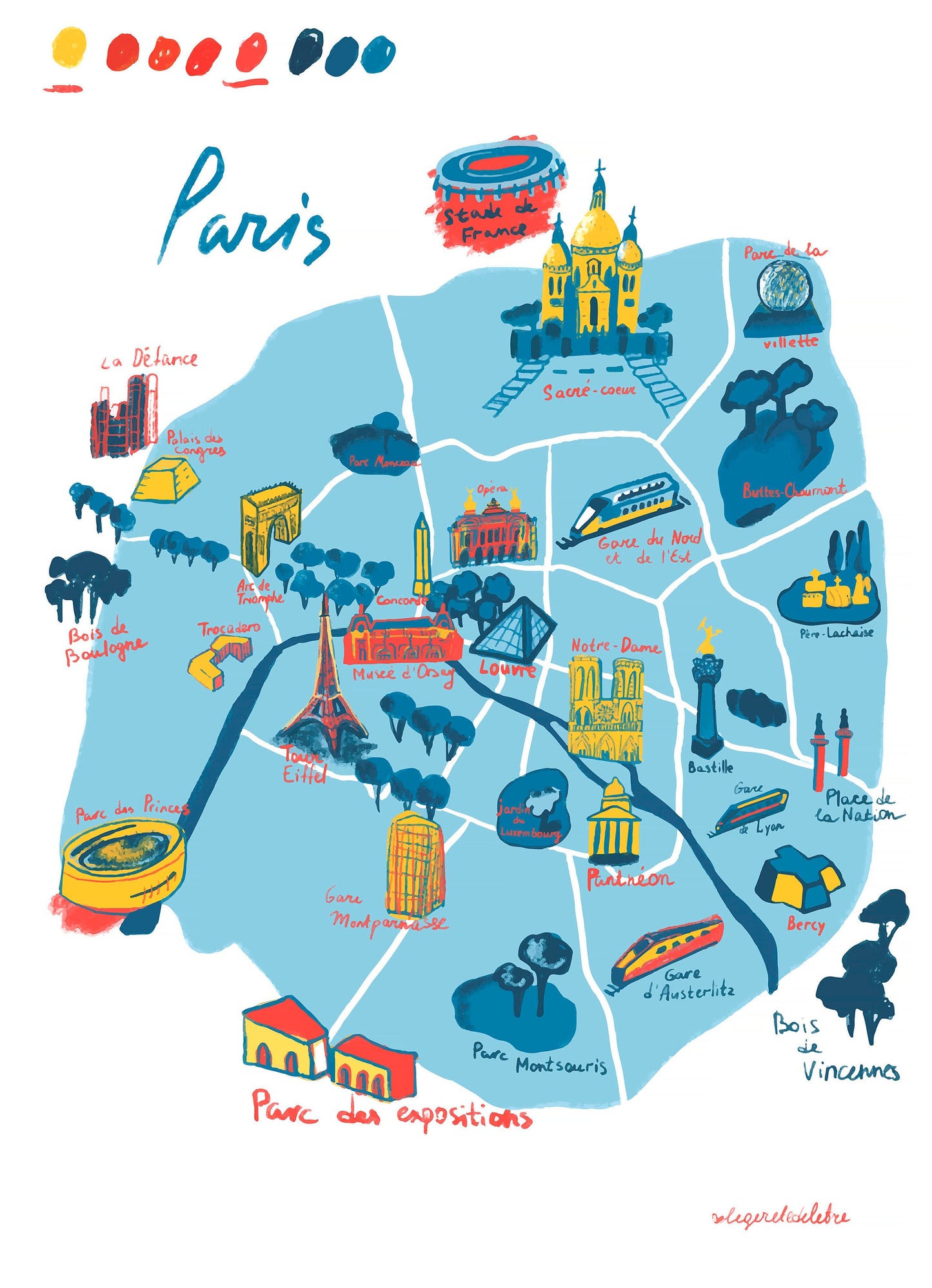 Paris Illustrated Map Print: France City Wall Art
