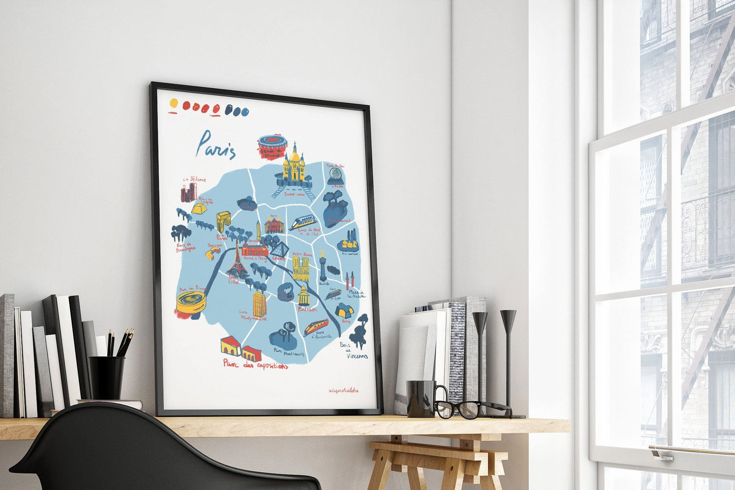 Paris Illustrated Map Print: France City Wall Art