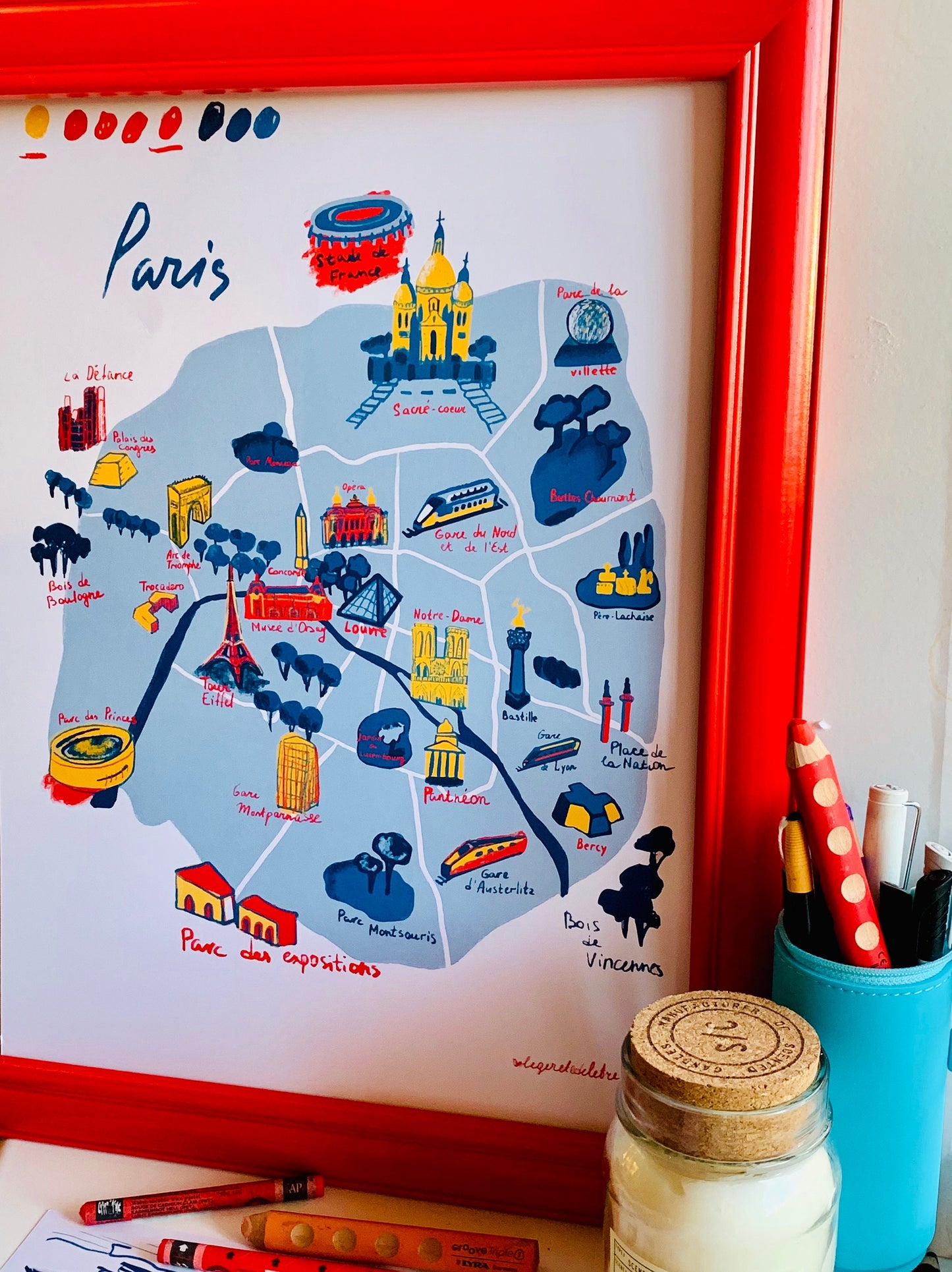 Paris Illustrated Map Print: France City Wall Art