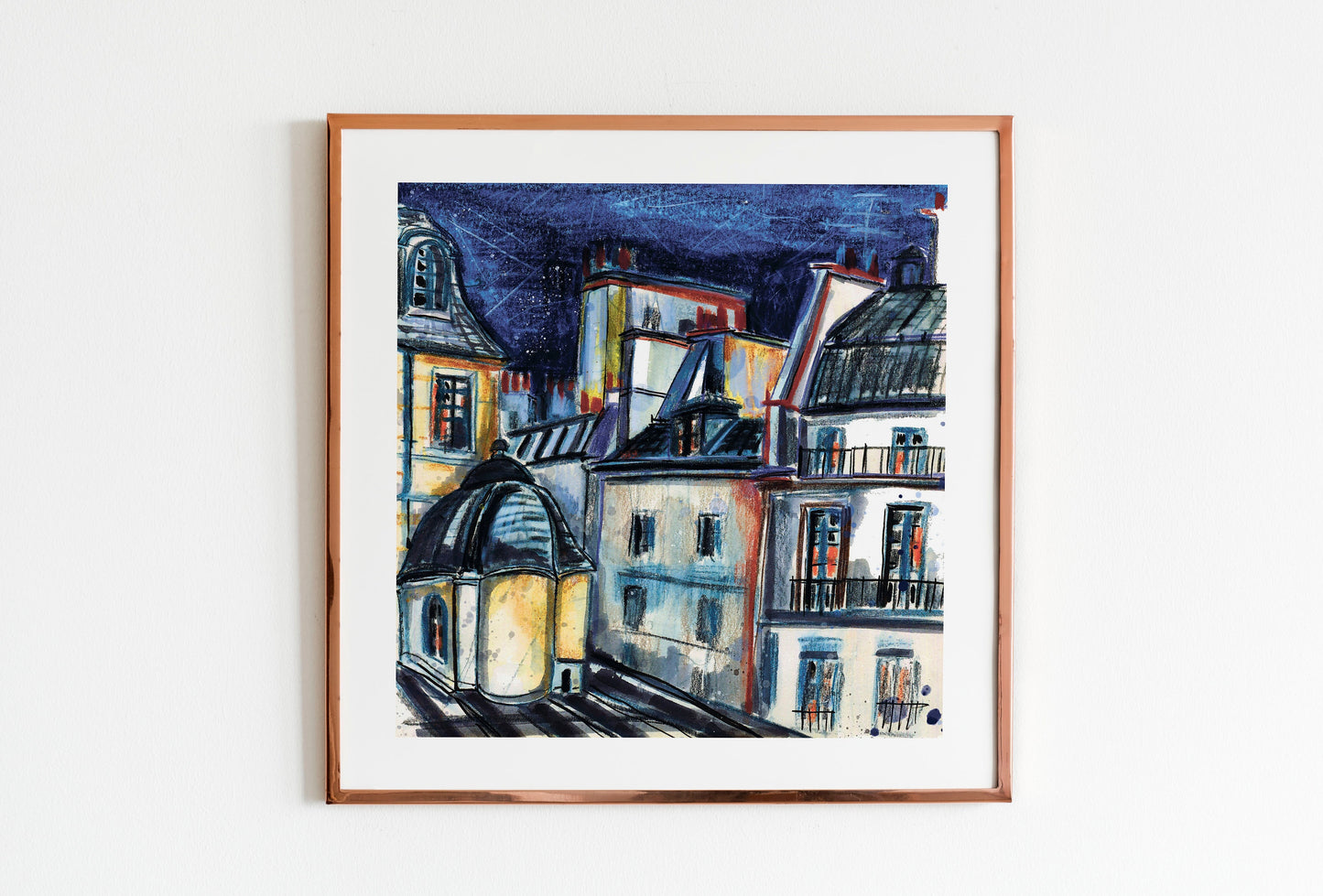 Night Paris Watercolor Print: City Lights Sketch Art